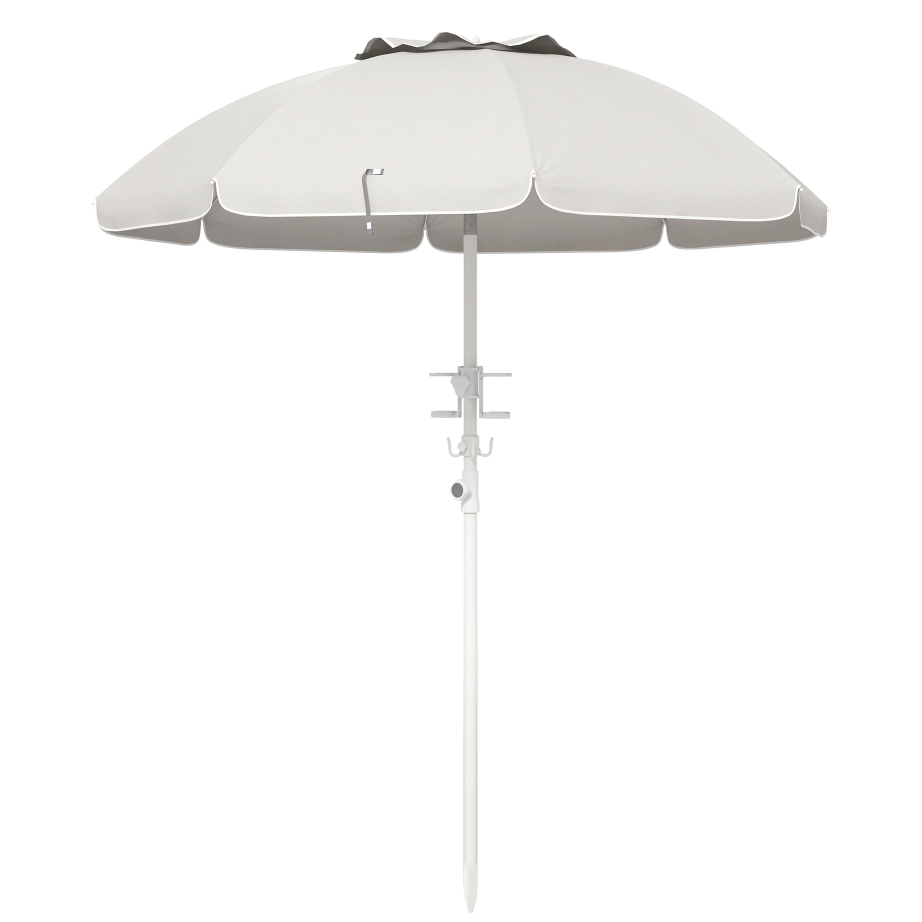 Outsunny 5.7' Portable Beach Umbrella with Tilt, Adjustable Height, 2 Cup Holders & Hooks, UV 40+ Ruffled Outdoor Umbrella with Vented Canopy, Cream White--1