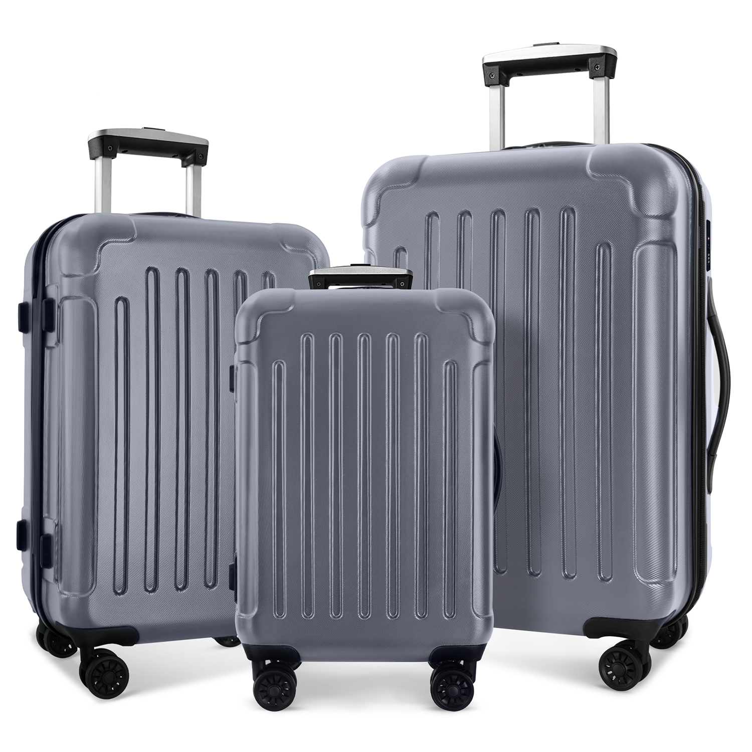 Luggage 3 Piece Sets with Spinner Wheels ABS+PC Lightweight (20/24/28), Grey--1