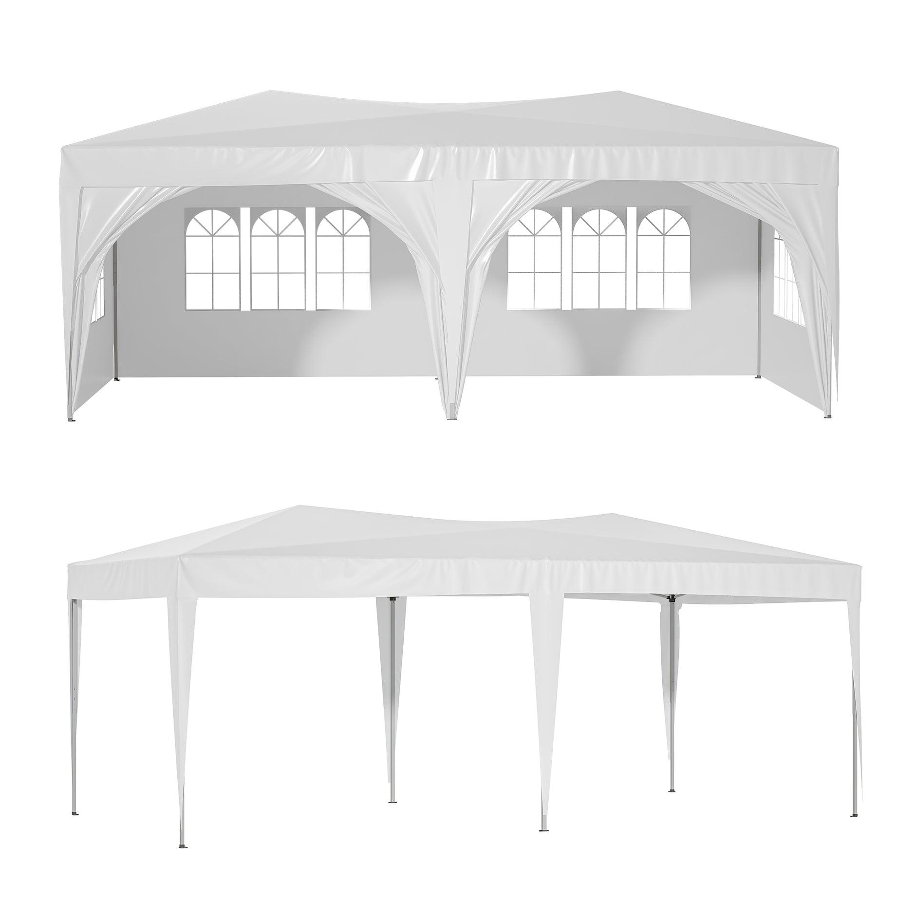 10'x20' Pop Up Canopy Tent with 6 Sidewalls, Ez Pop Up Outdoor Canopy for Parties, Waterproof Commercial Tent with 3 Adjustable Heights, Carry Bag, 6 Sand Bags, 6 Ropes and 12 Stakes, White--1