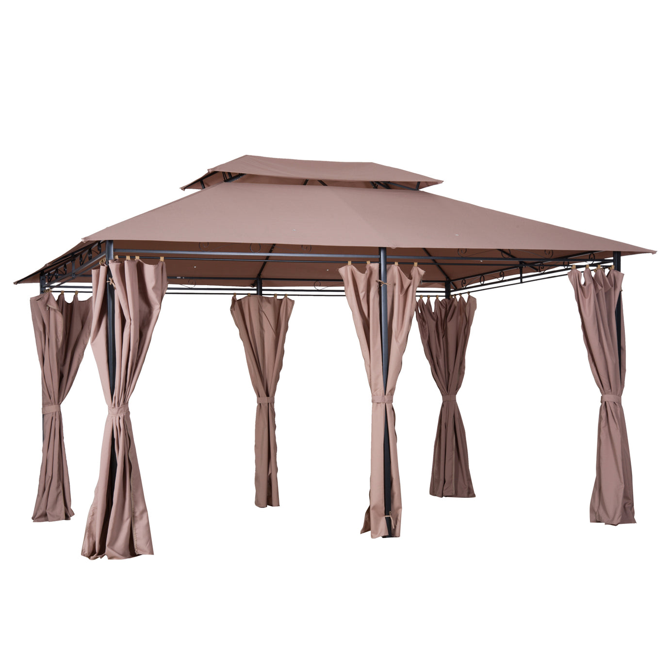 Outsunny 10' x 13' Patio Gazebo, Outdoor Gazebo Canopy Shelter with Curtains, Vented Roof, Steel Frame for Garden, Lawn, Backyard and Deck, Khaki--1