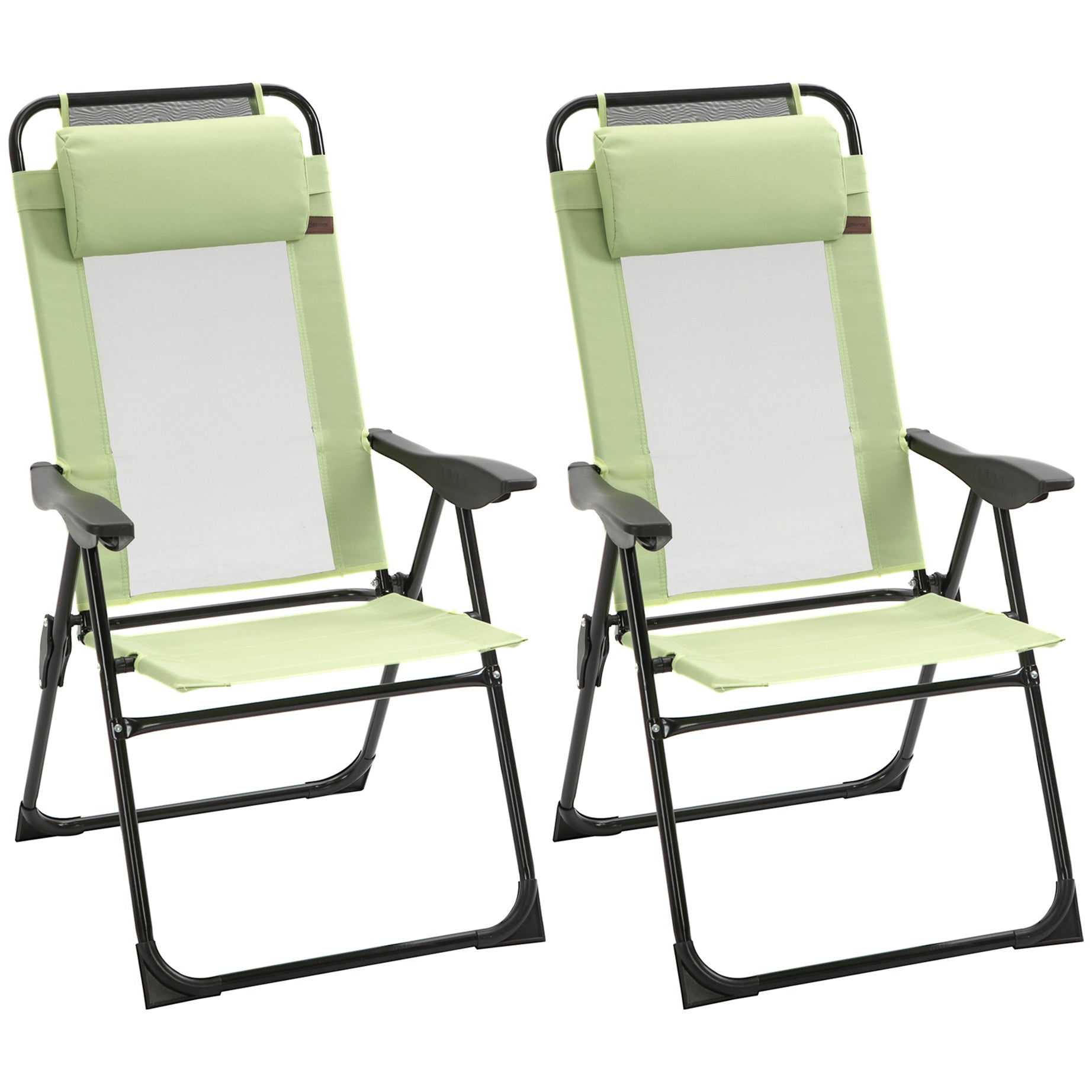 Outsunny Folding Patio Chairs Set of 2, Outdoor Deck Chair with Adjustable Sling Back, Camping Chair with Removable Headrest for Garden, Backyard, Lawn, Green--1