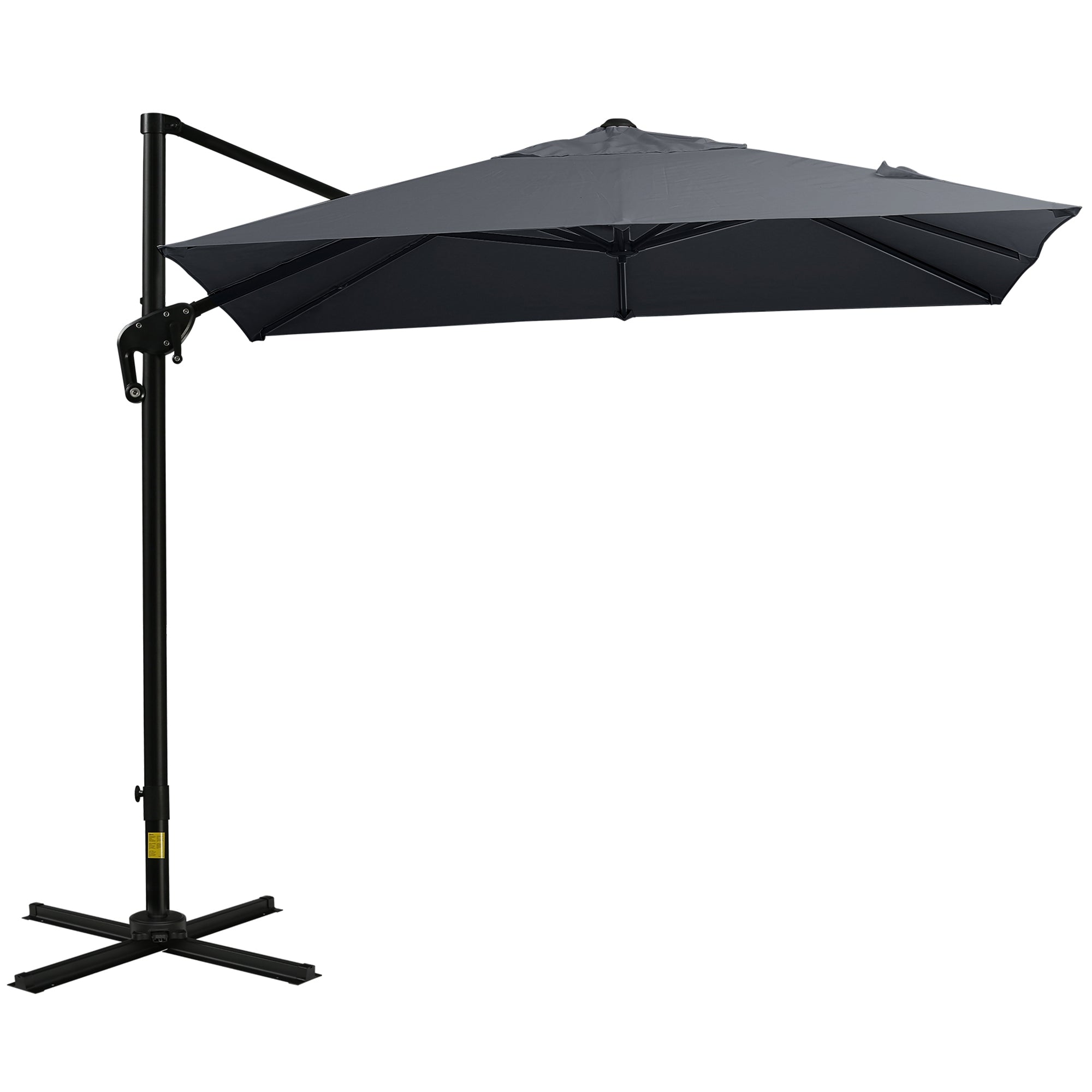 Outsunny 8FT Cantilever Patio Umbrella, Square Outdoor Offset Umbrella with 360° Rotation, Aluminum Hanging Umbrella with 3-Position Tilt, Crank & Cross Base for Garden, Dark Gray--1