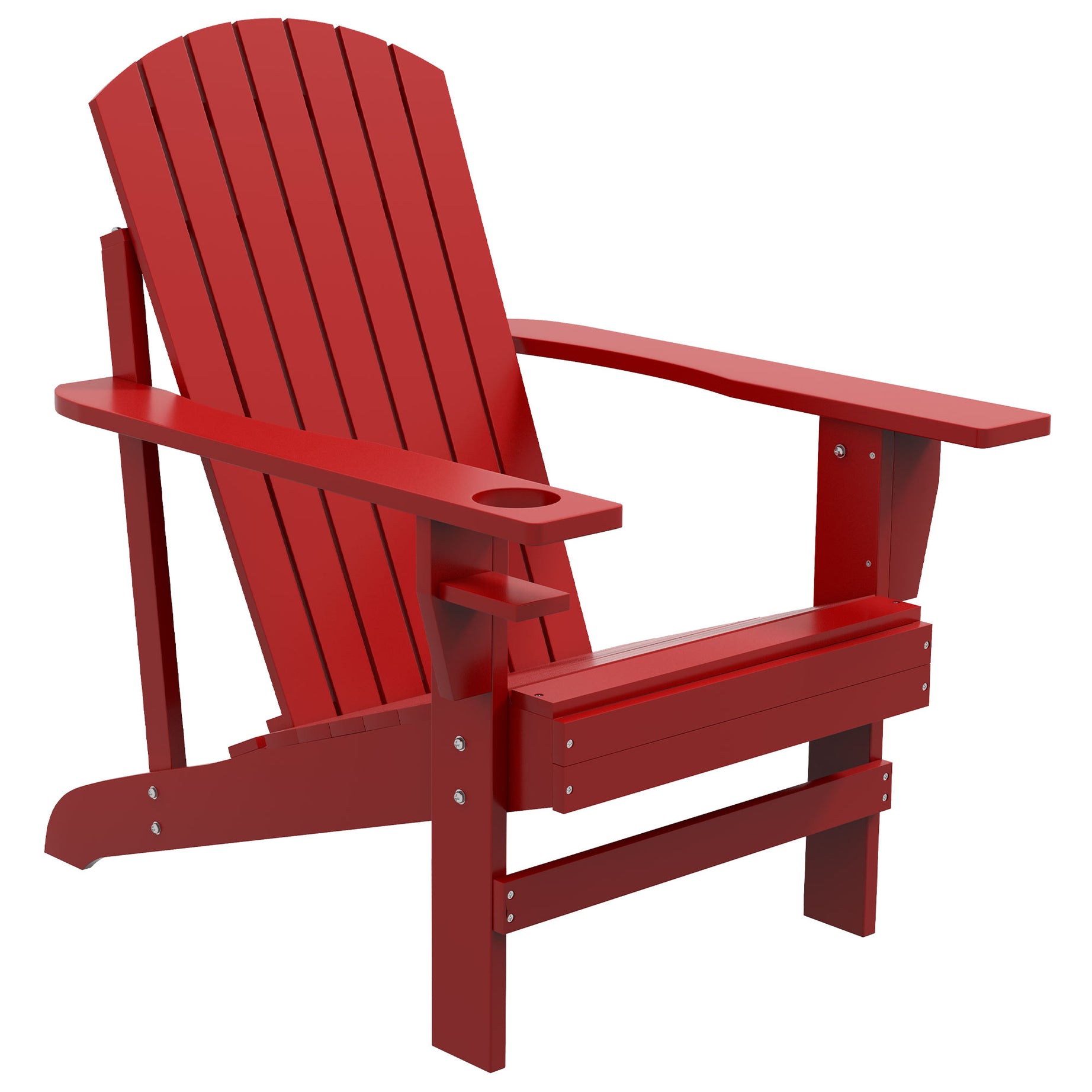 Outsunny Wooden Adirondack Chair, Outdoor Patio Lawn Chair with Cup Holder, Weather Resistant Lawn Furniture, Classic Lounge for Deck, Garden, Backyard, Fire Pit, Red--1