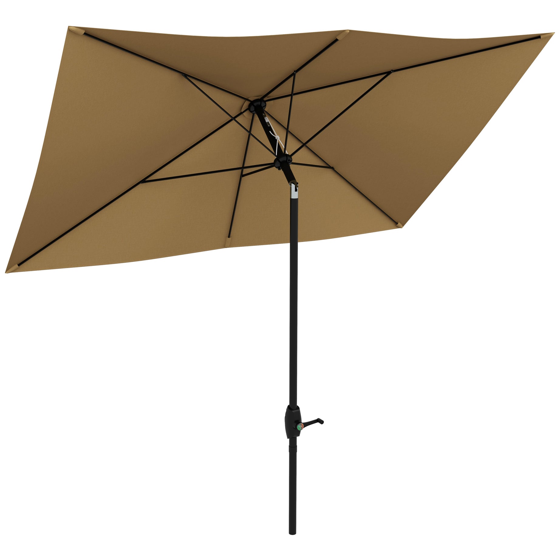 Outsunny 6.5' x 10' Rectangular Market Umbrella, Patio Outdoor Table Umbrella with Crank and Push Button Tilt, Coffee--1