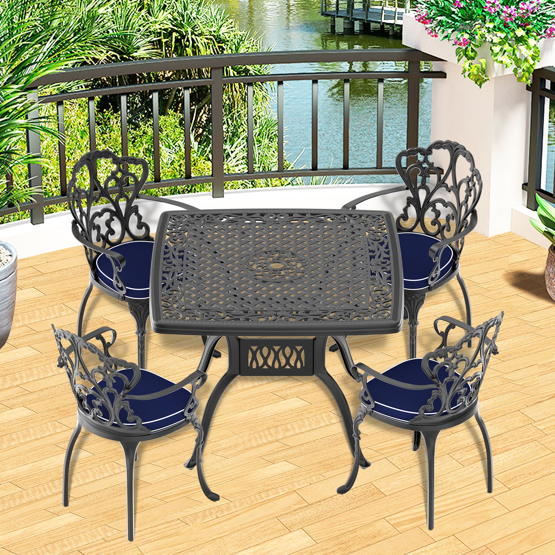 (Cushions In  Random Colors)5-Piece Set Of Cast Aluminum Patio Furniture With  Cushions--1