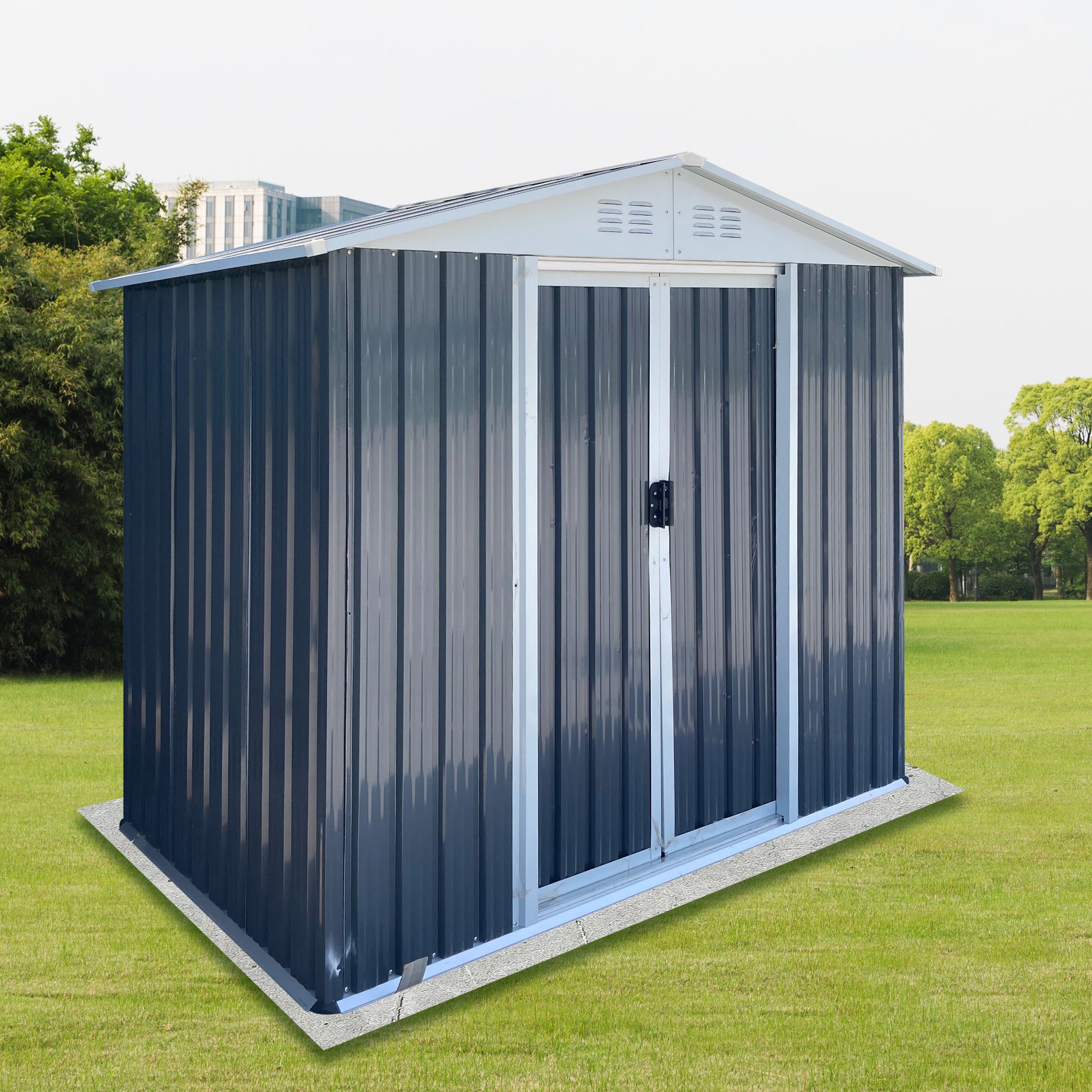 Outdoor Storage Sheds 6FTx4FT Apex Roof Grey--1