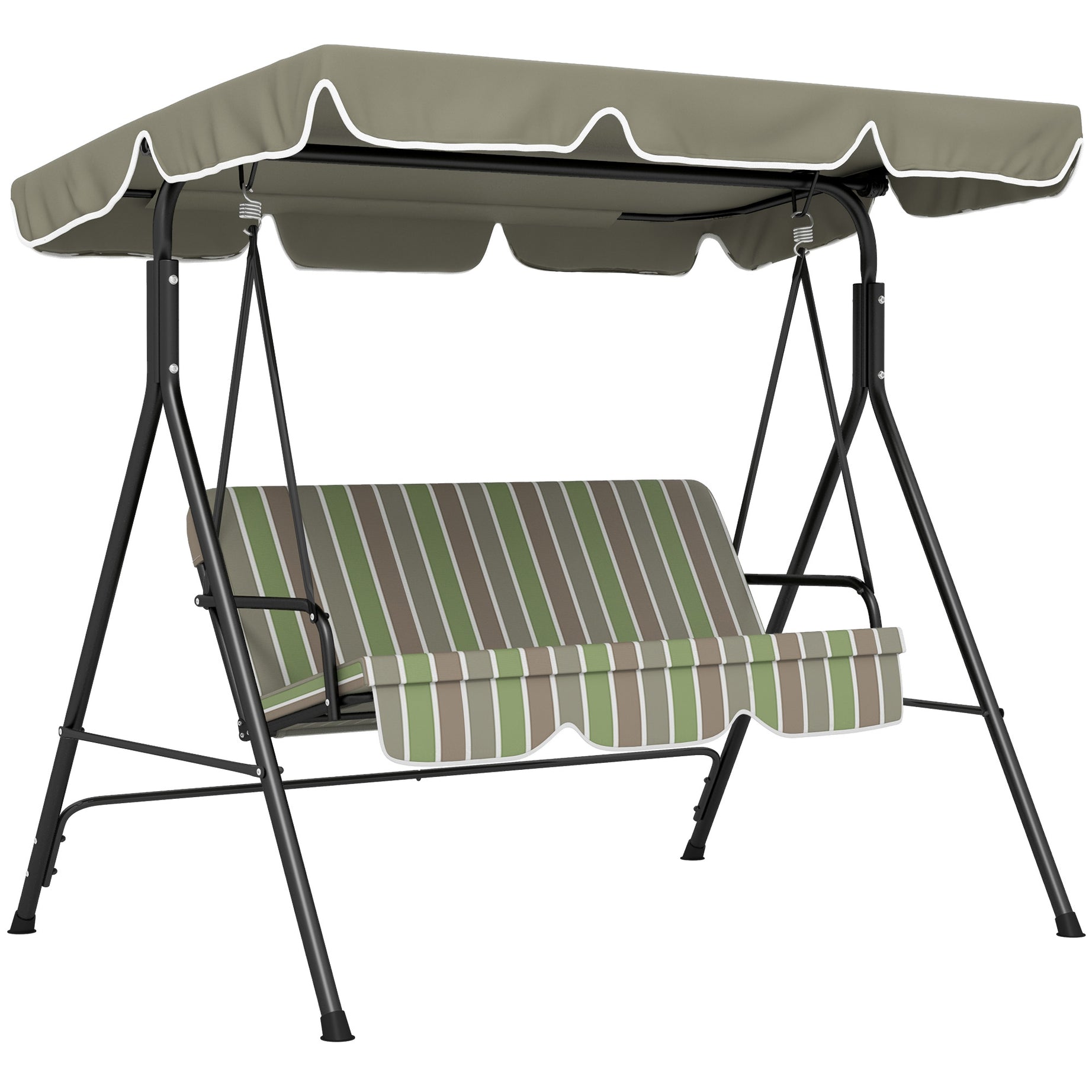 Outsunny 3-Seat Outdoor Patio Swing Chair with Removable Cushion, Steel Frame Stand and Adjustable Tilt Canopy for Patio, Garden, Poolside, Balcony, Backyard, Beige & Green--1