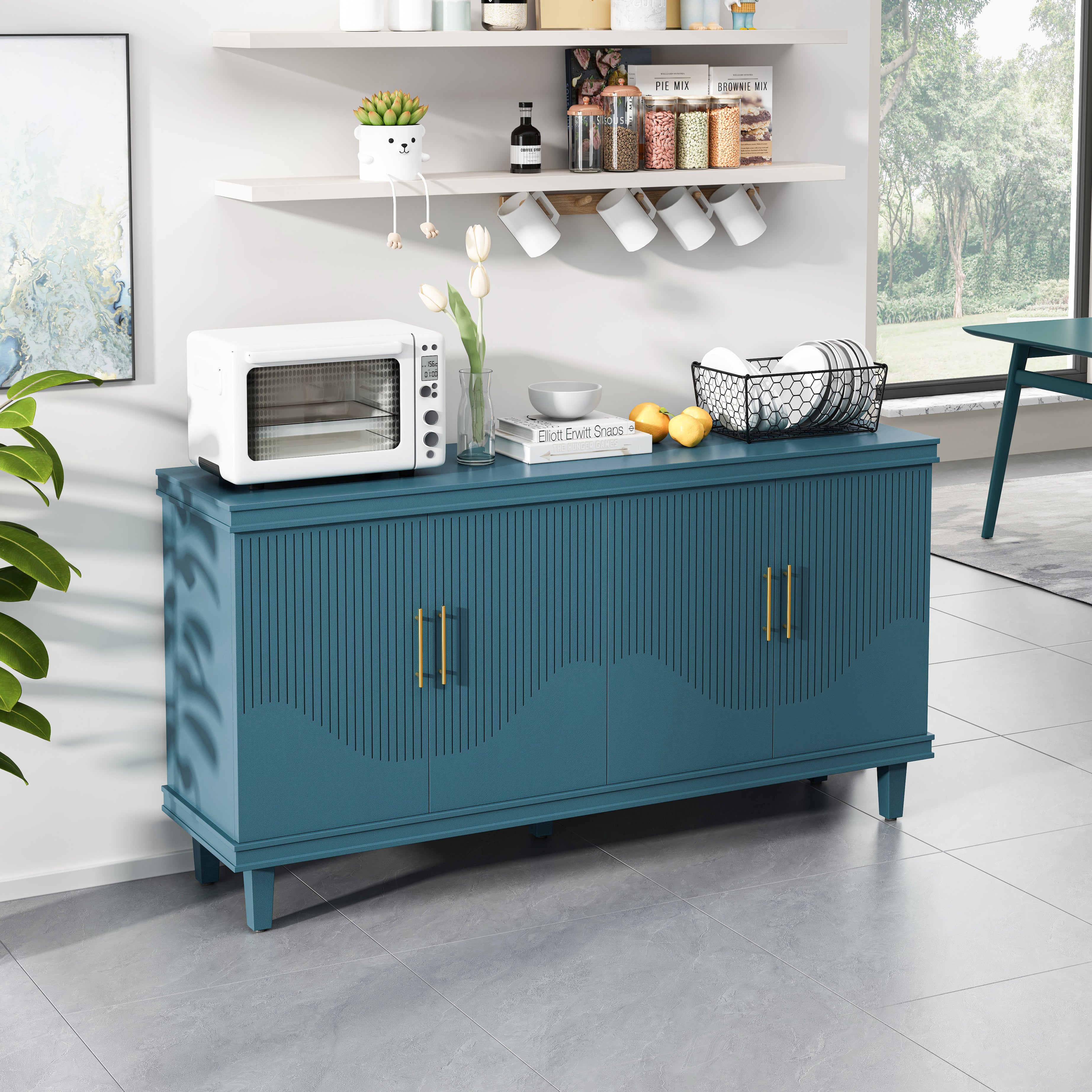 59.84''Large Size 4-Door Cabinet, Same as Living Room, Kitchen, Bedroom, Hallway (blue)--1