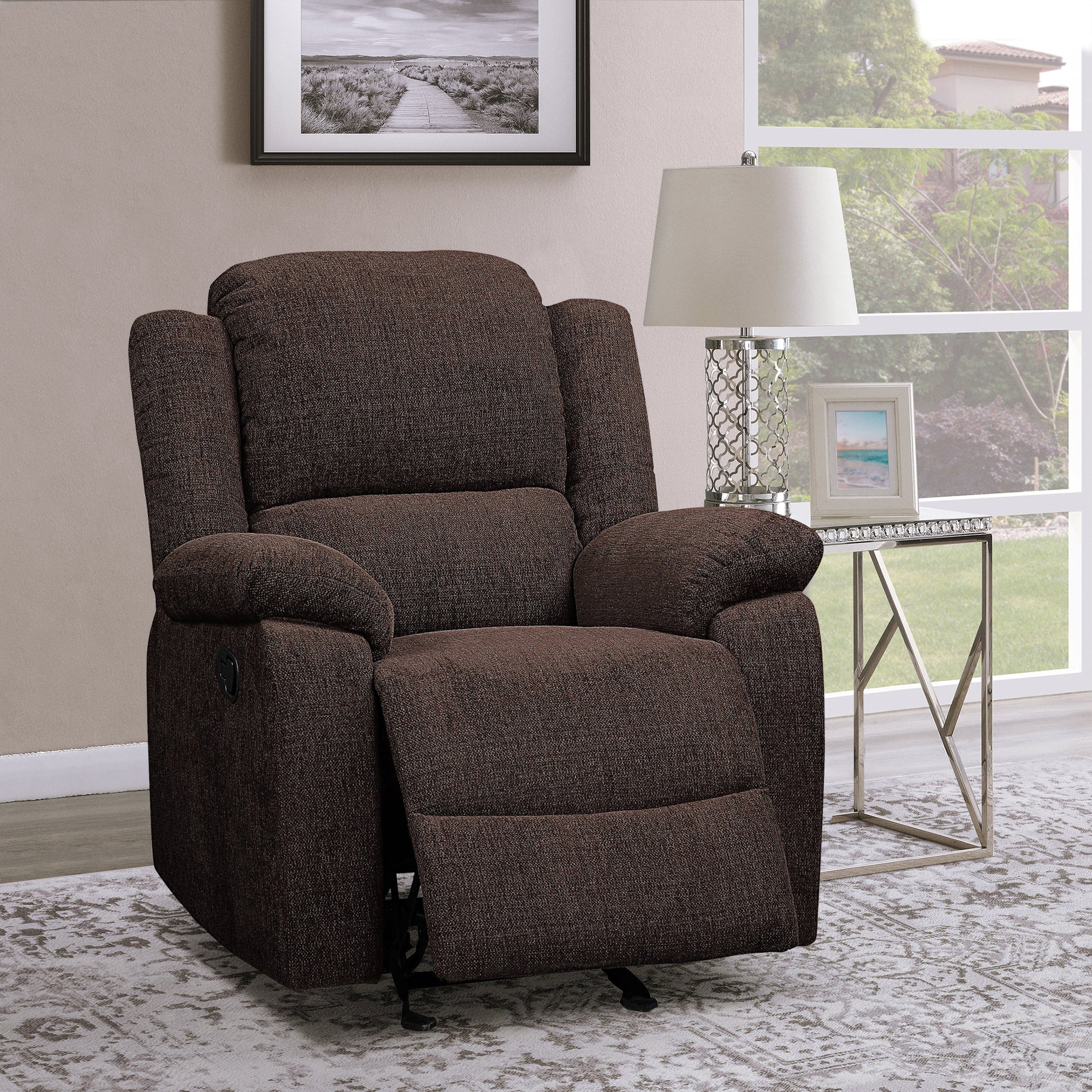 Brown Pillow Top Arms Glider Recliner--1