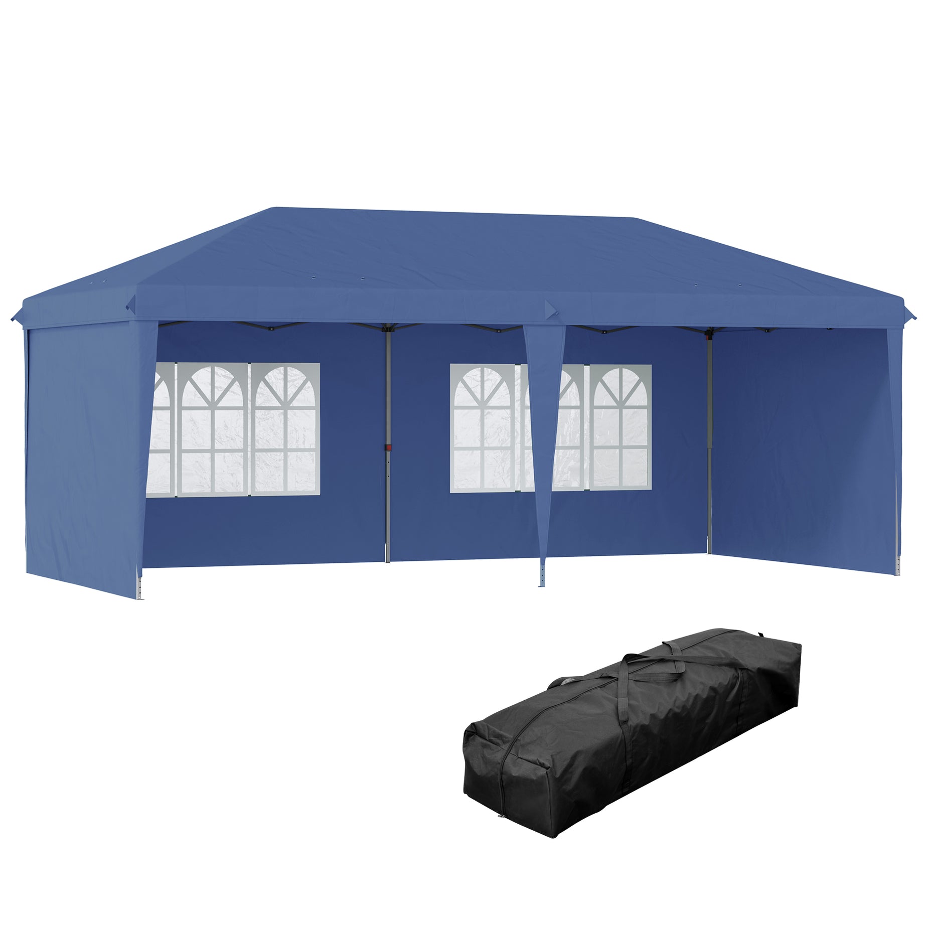 Outsunny 10' x 20' Pop Up Canopy Tent with 4 Sidewalls, Heavy Duty Tents for Parties, Outdoor Instant Gazebo with Carry Bag, for Outdoor, Garden, Patio, Blue--1