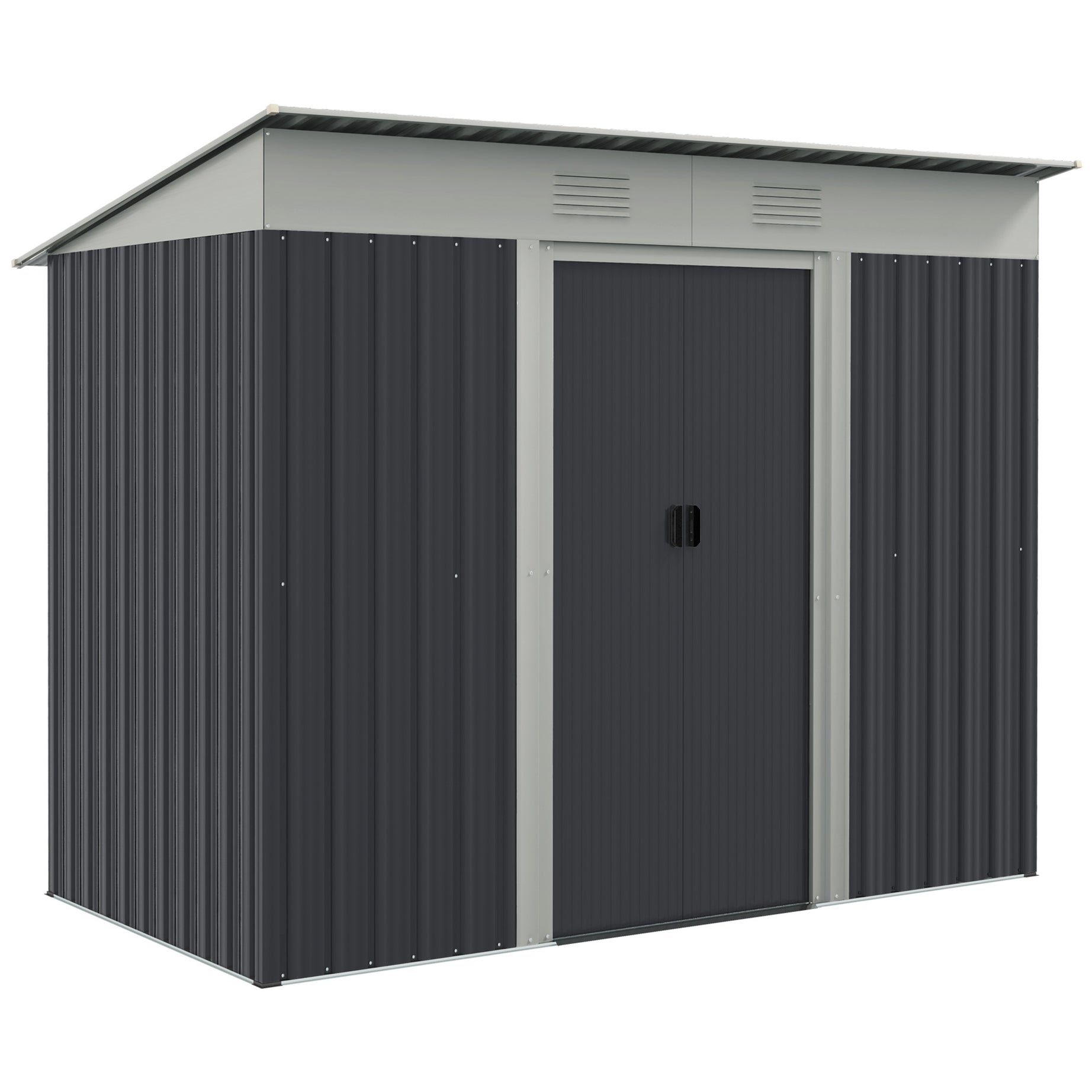 Outsunny 7' x 4' Metal Lean to Garden Shed, Outdoor Storage Shed, Garden Tool House with Double Sliding Doors, 2 Air Vents for Backyard, Patio, Lawn, Gray--1