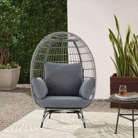 Large Outdoor Egg Chair, Indoor Patio Wicker Basket Chair with Cushion, Rattan Egg Chairs for Bedroom, Outside, Balcony,Grey--1