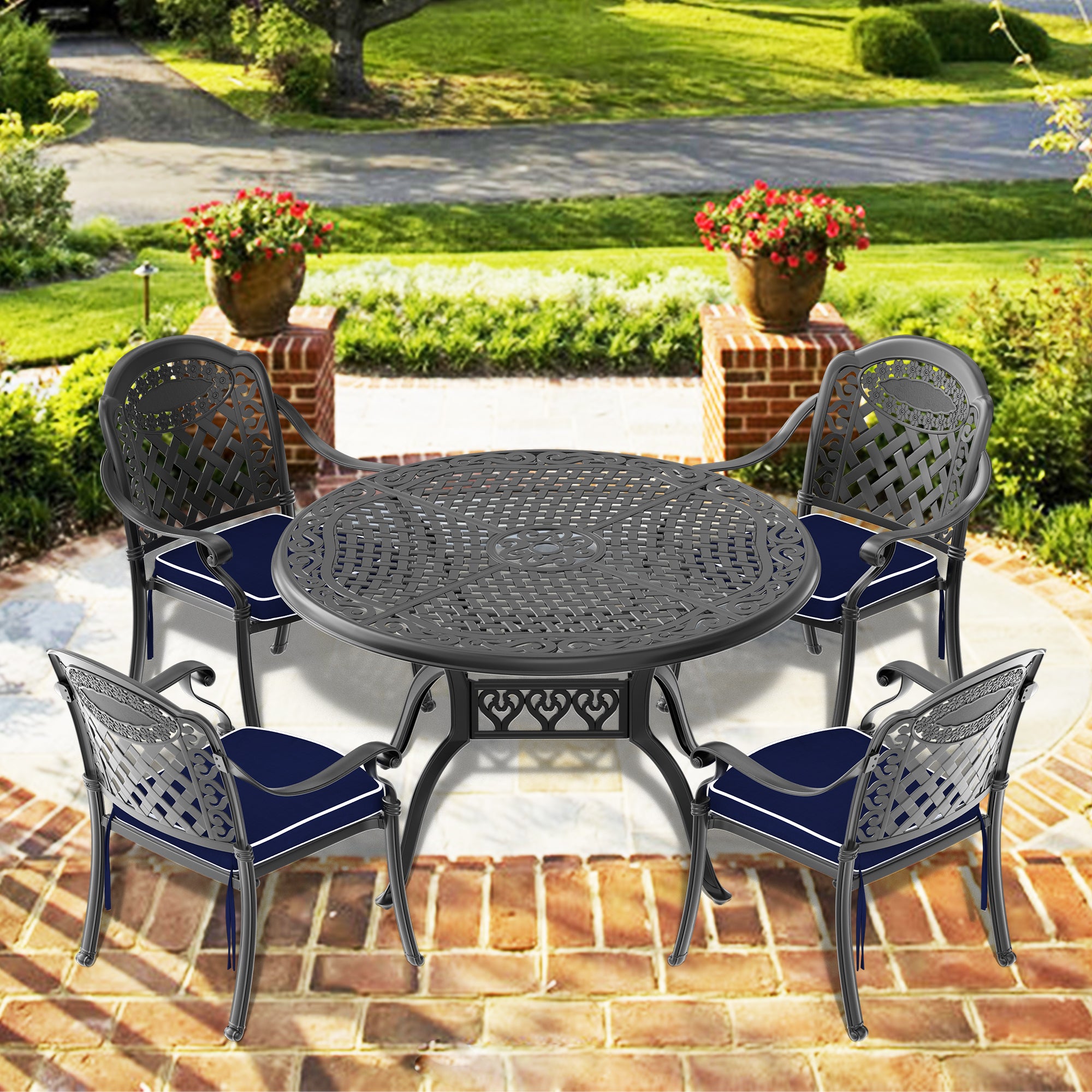 (Cushions In  Random Colors)5-Piece Set Of Cast Aluminum Patio Furniture With  Cushions--1