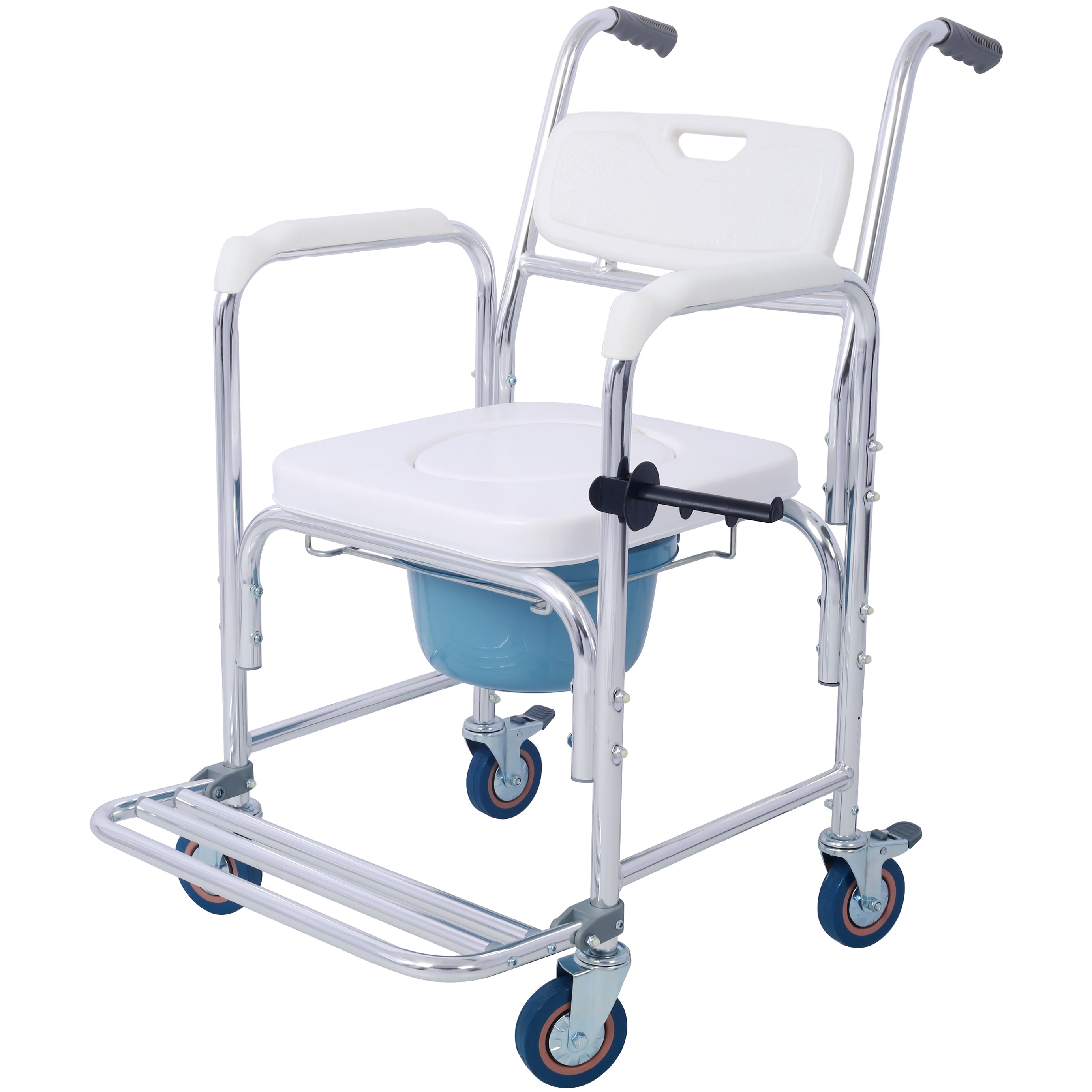 4 in 1 Bedside Commode Chair, Transport Shower Wheelchair Toilet Rolling Transport Chair with 4 Brakes Casters,Tissue Holder,Crutch Holder for Elderly Injured and Disabled--1