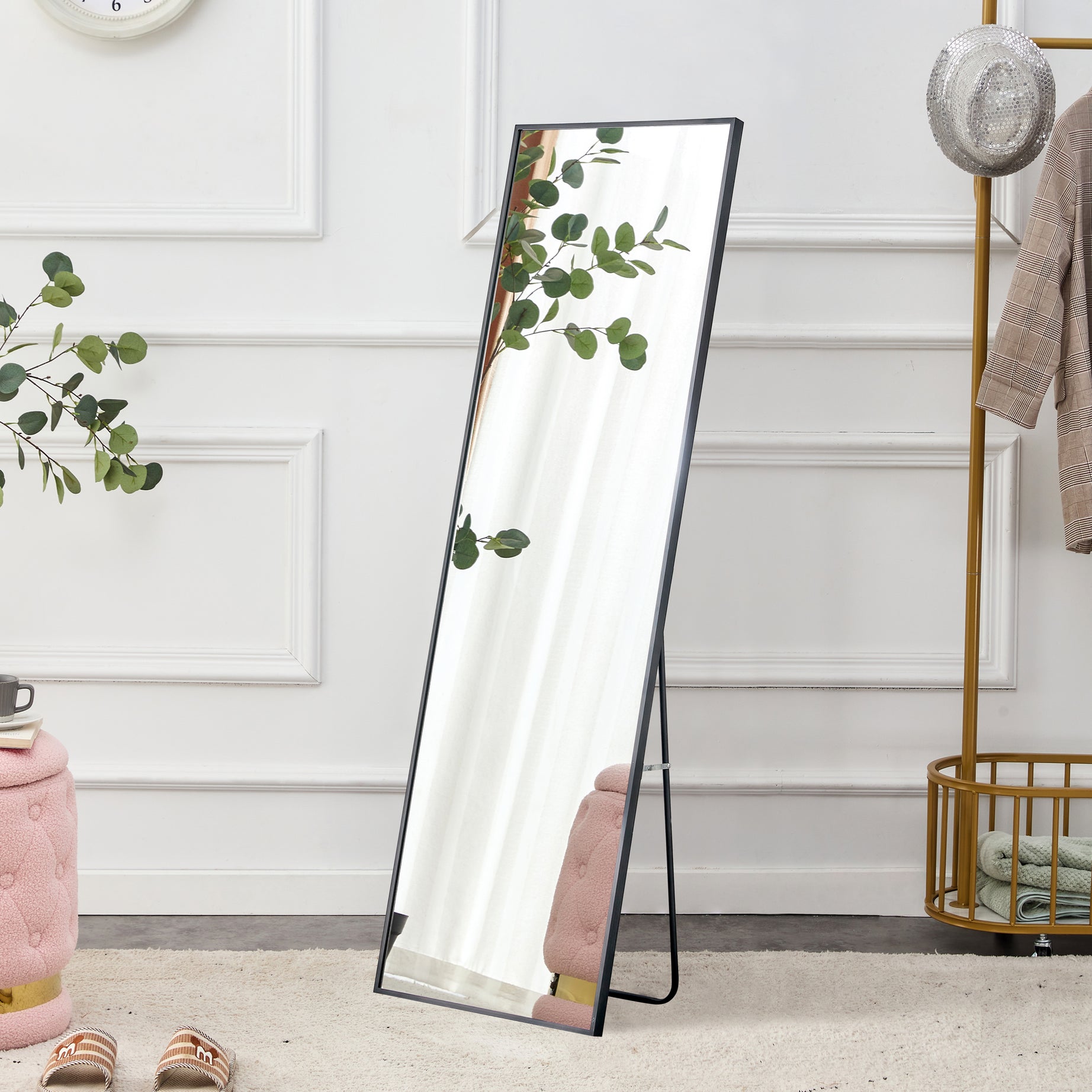 4th generation aluminum alloy metal frame full body mirror, quality upgrade, bathroom makeup mirror, bedroom entrance, floor mirror, 59 "* 15.7" W151124219--1