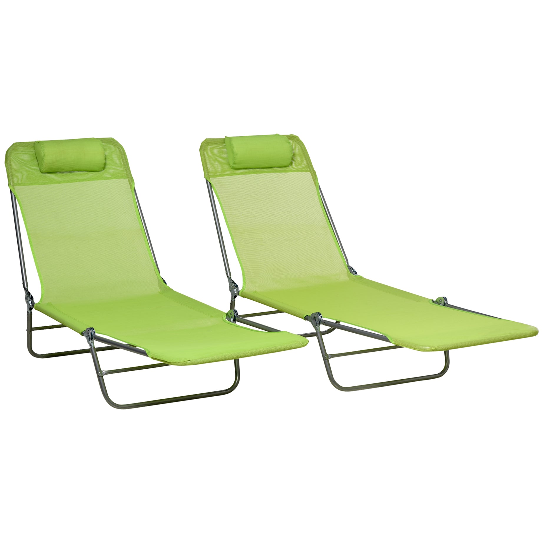 Outsunny 2 Piece Folding Chaise Lounge Chairs, Pool Sun Tanning Chairs, Outdoor Lounge Chairs with 6-Position Reclining Back, Breathable Mesh Seat, Headrest for Beach, Yard, Patio, Green--1