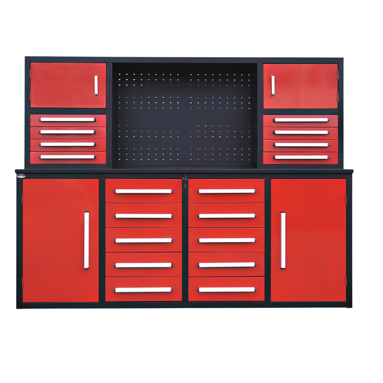 7' Garage Storage Cabinet with Workbench (18 Drawers & 4 Cabinets & Pegboard)--1