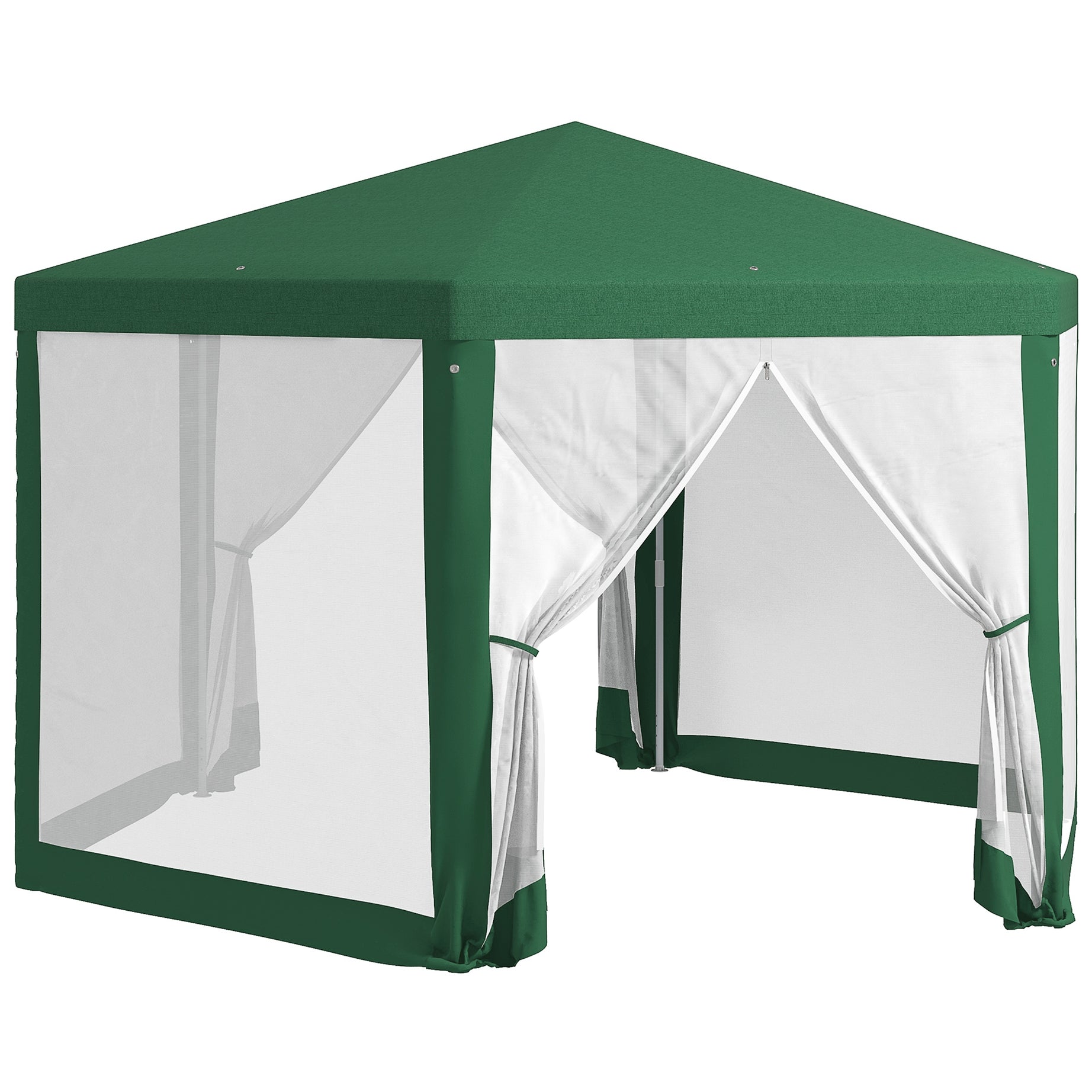 Outsunny 13' x 11' Outdoor Party Tent, Hexagon Sun Shade Shelter Canopy with Protective Mesh Screen Sidewalls, Ropes & Stakes, Green--1