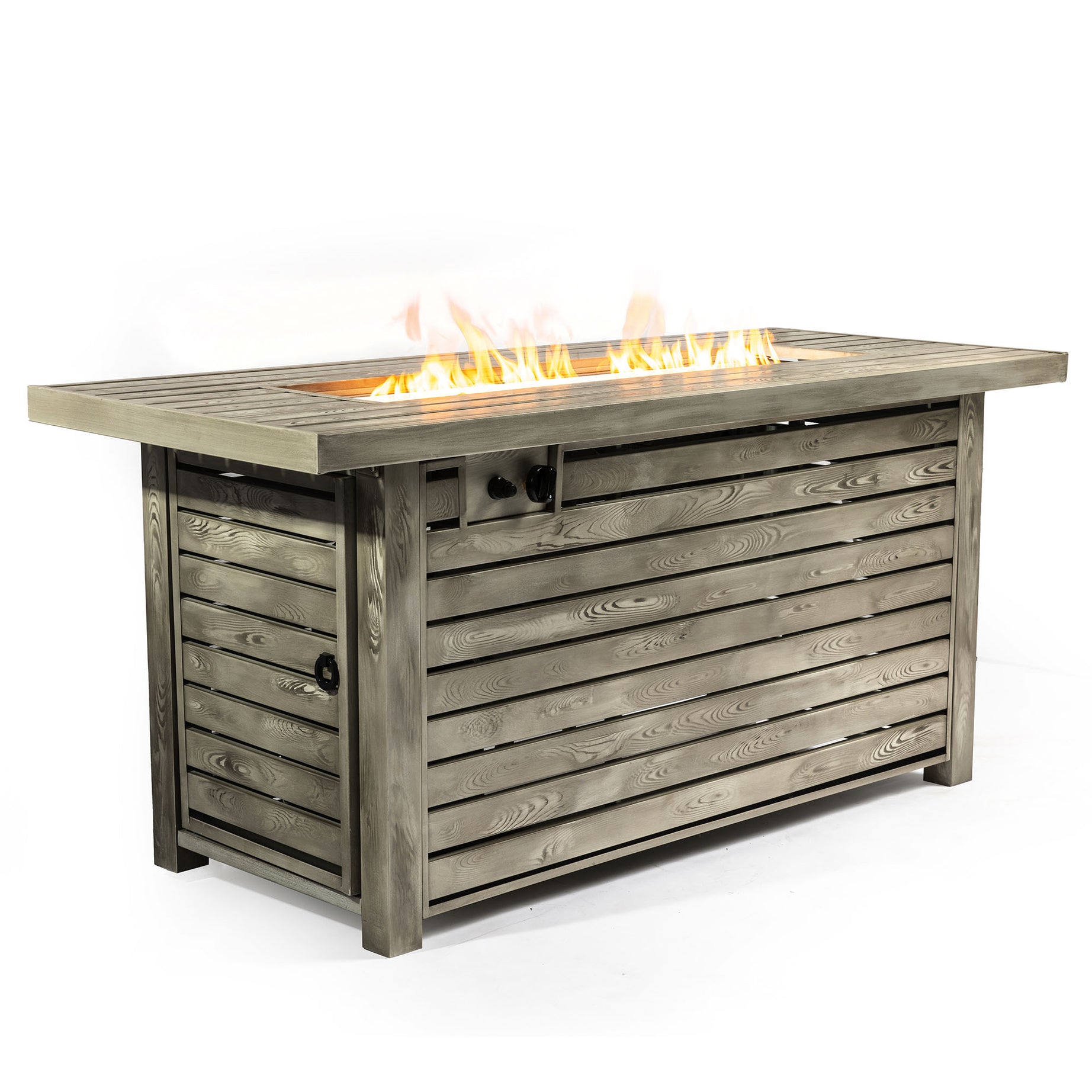 54inch Outdoor Fire Table Steel Fire Pit Table with Wood Grain Surface--1