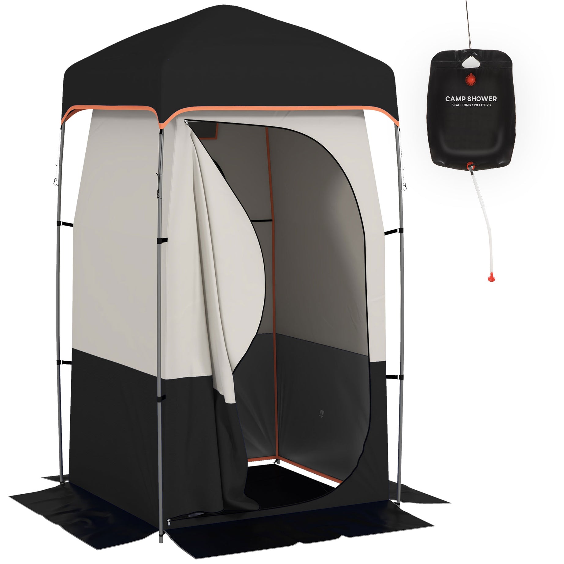 Outsunny Portable Shower Tent, Privacy Shelter, Camping Dressing Changing Tent Room with Solar Shower Bag, Floor and Carrying Bag, Black--1