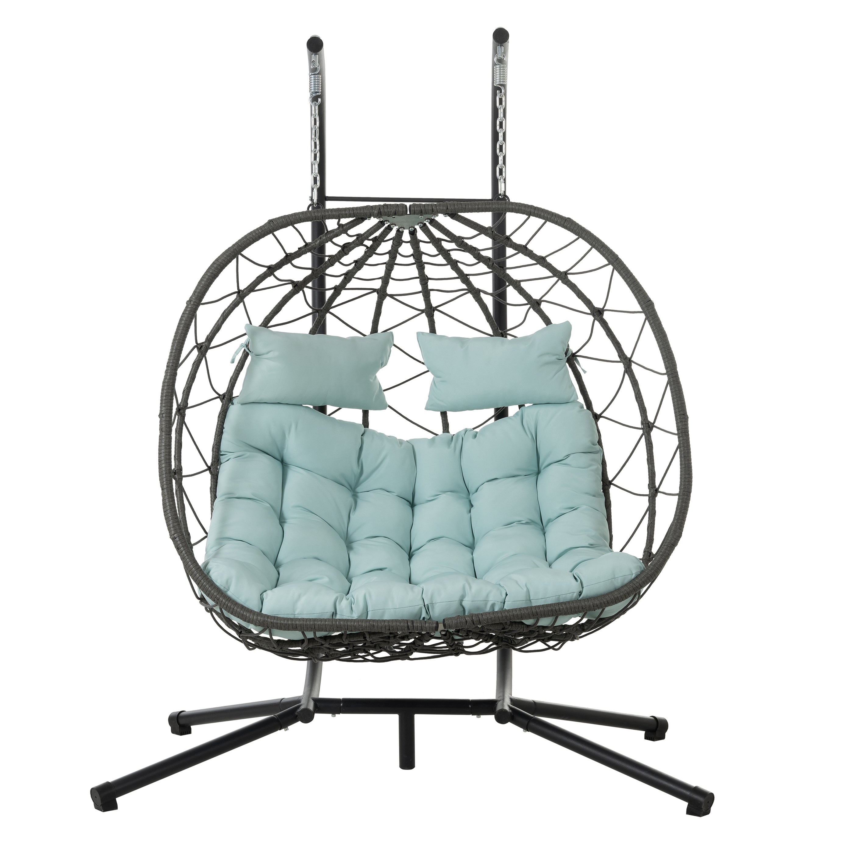 2 Persons Egg Chair with Stand Indoor Outdoor Swing Chair Patio Wicker Hanging Egg Chair Hanging Basket Chair with Stand for Bedroom Living Room Balcony--1