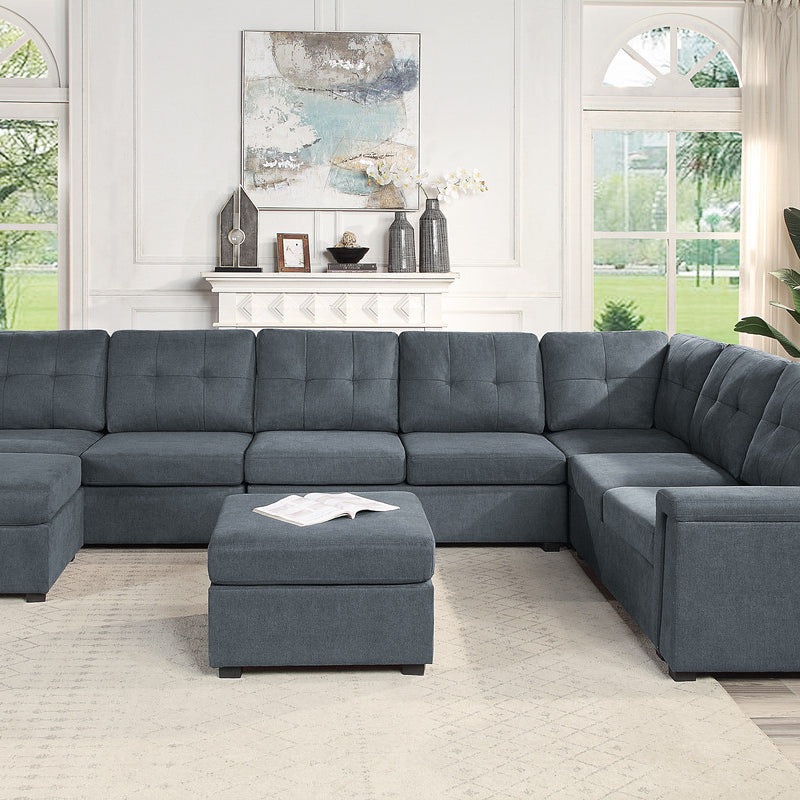 Isla 145" Gray Woven Fabric 9-Seater Sectional Sofa with Ottomans--1