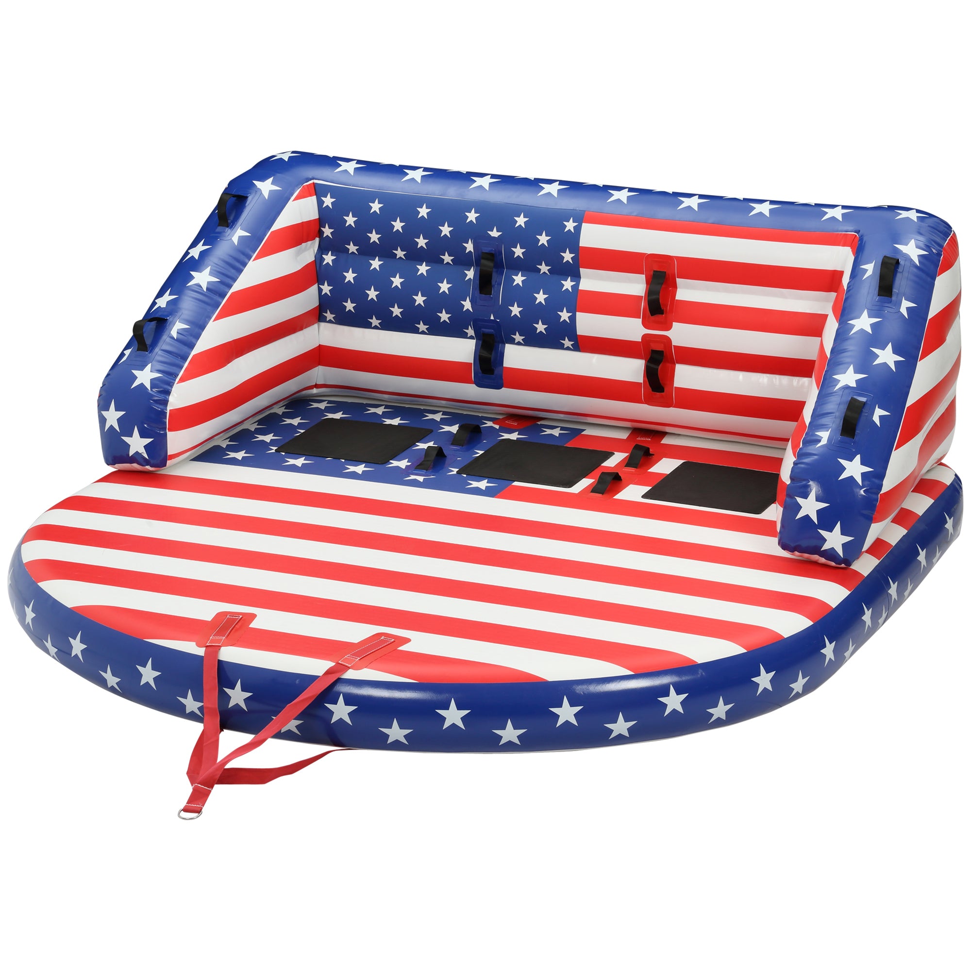 Outsunny 3 Person Towable Tubes for Boating, Spacious Family Size Inflatable Boat Tube Blow Up Couch w/ Front and Back Tow Points for Multiple Riding Positions Water Sports, American Flag Pattern--1