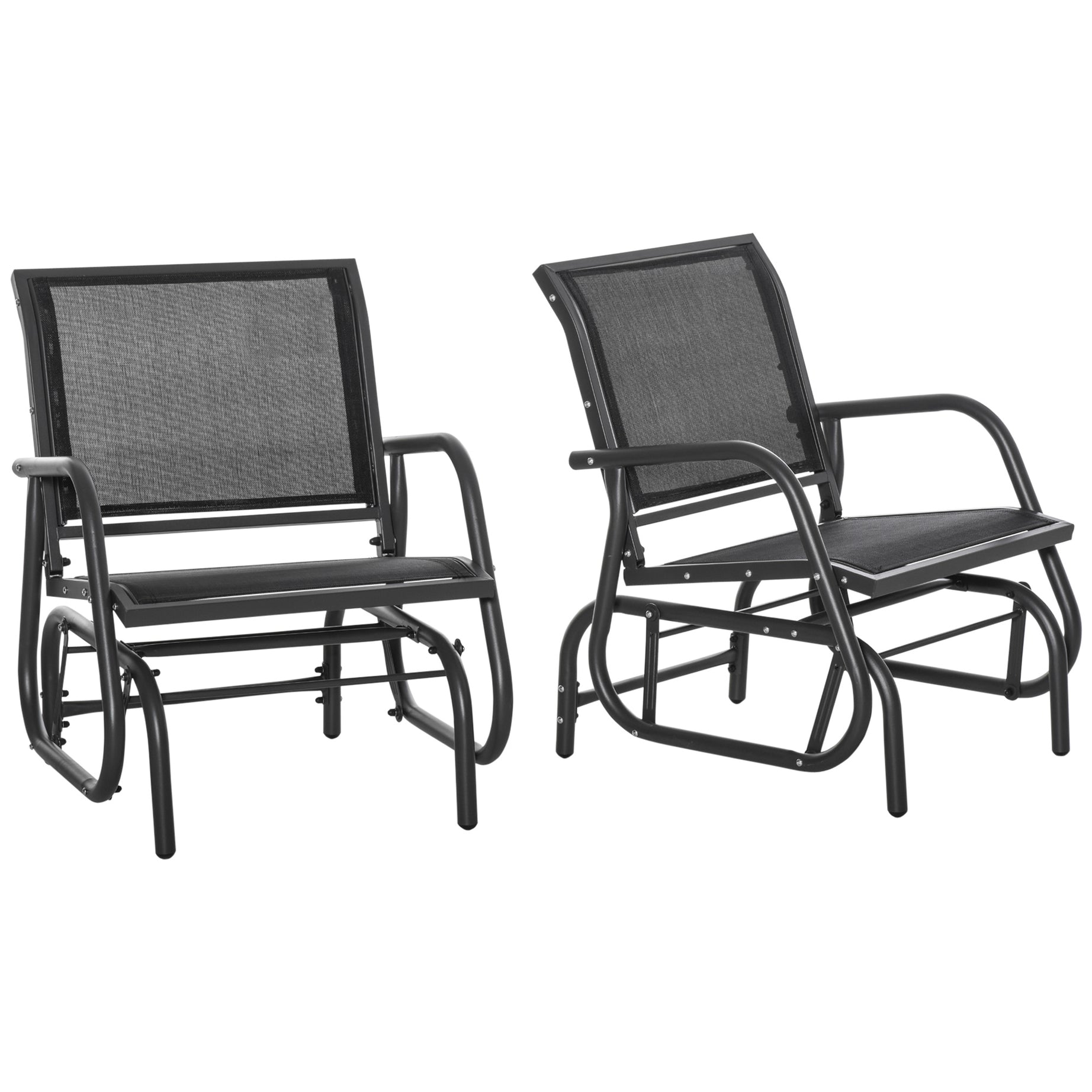 Outsunny Porch Glider Set of 2, Metal Frame Swing Glider Chairs with Breathable Mesh Fabric, Curved Armrests and Steel Frame for Garden, Poolside, Backyard, Balcony, Black--1