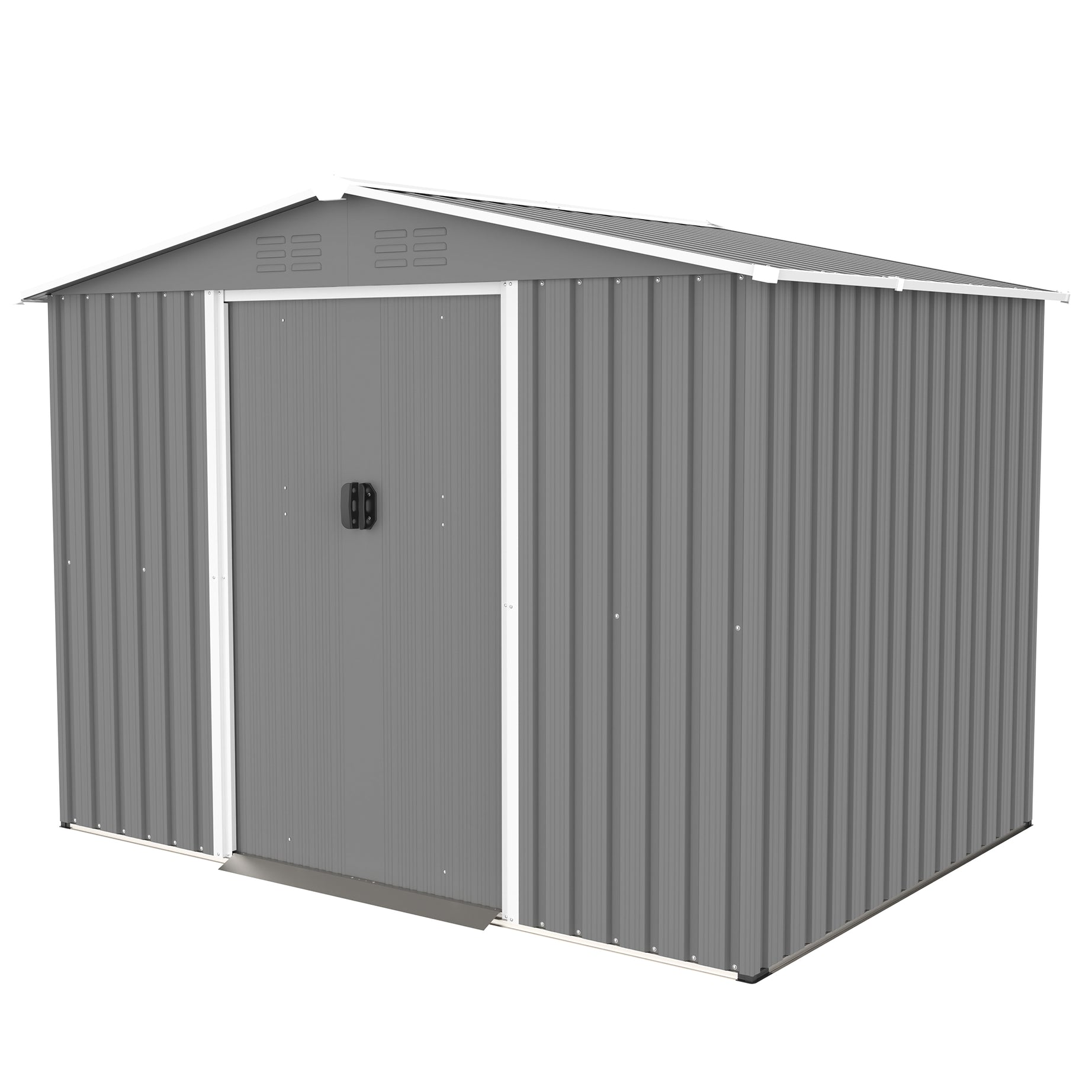 8x6 FT Outdoor Tool Storage Shed with Metal Foundation & Lockable Doors,  All Weather Metal Sheds for Garden, Patio, Backyard, Lawn, Gray--1