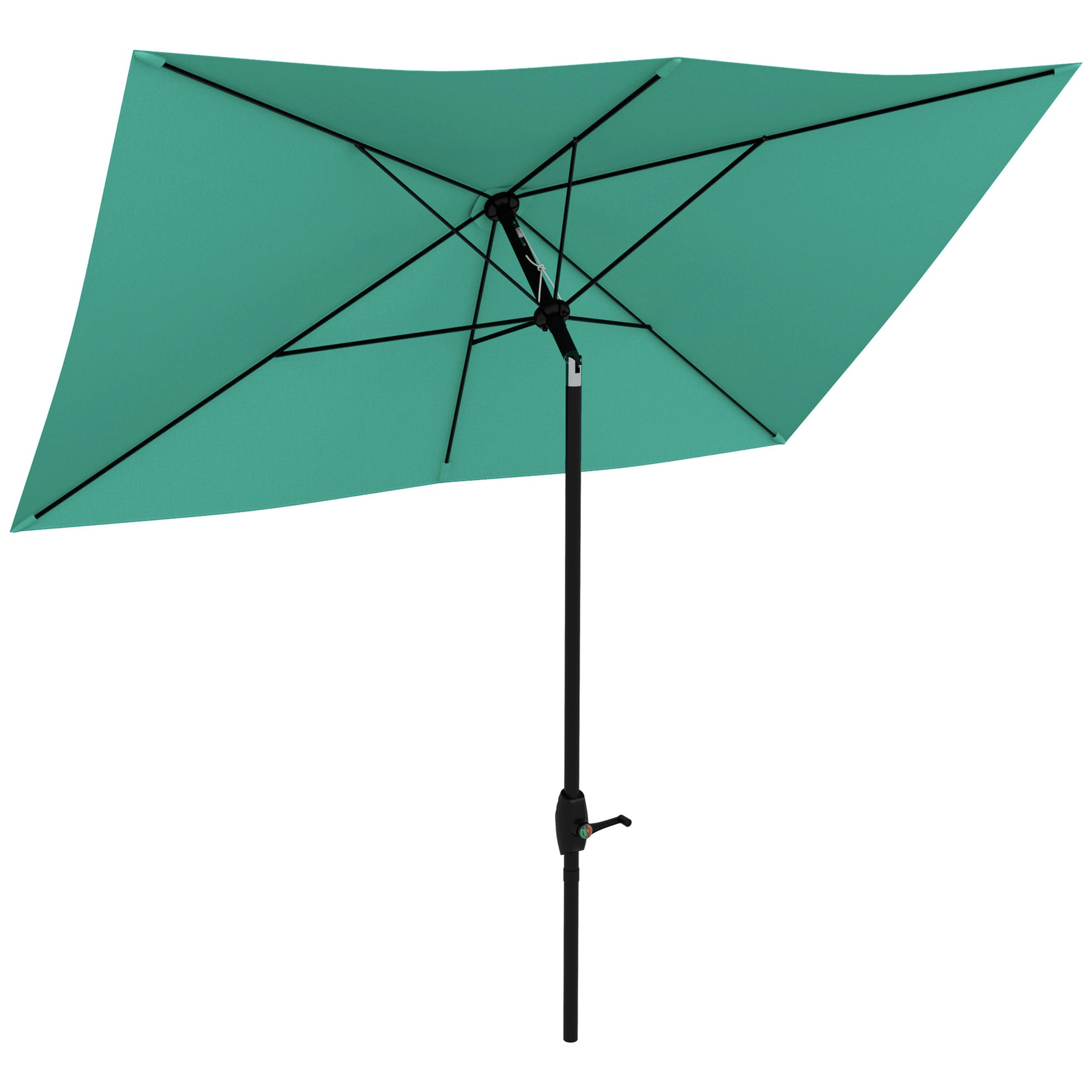 Outsunny 6.5' x 10' Rectangular Market Umbrella, Patio Outdoor Table Umbrella with Crank and Push Button Tilt, Teal--1