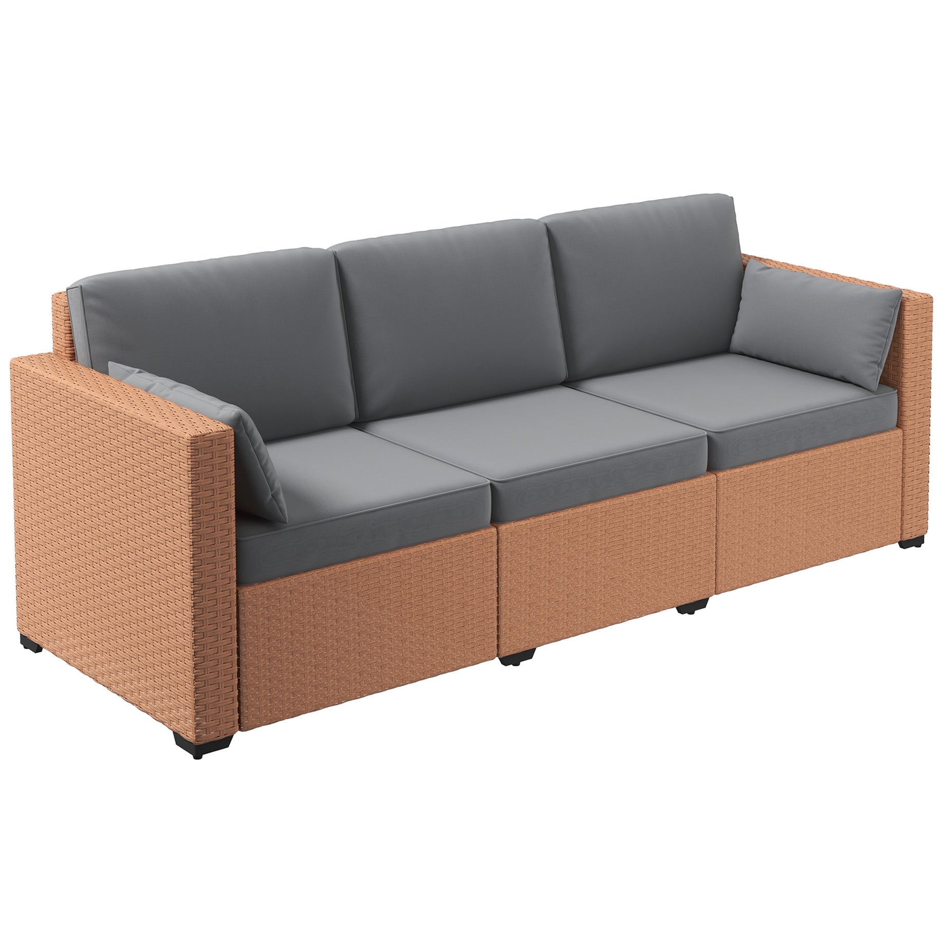 Outsunny Wicker Patio Couch, PE Rattan 3-Seat Sofa, Outdoor Furniture with Deep Seating, Cushions, Steel Frame, Sand--1