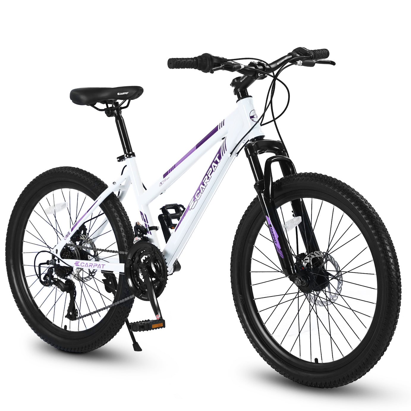 S24103 24 inch Mountain Bike for Teenagers Girls Women, Shimano 21 Speeds with Dual Disc Brakes and 100mm Front Suspension, White/Pink--1