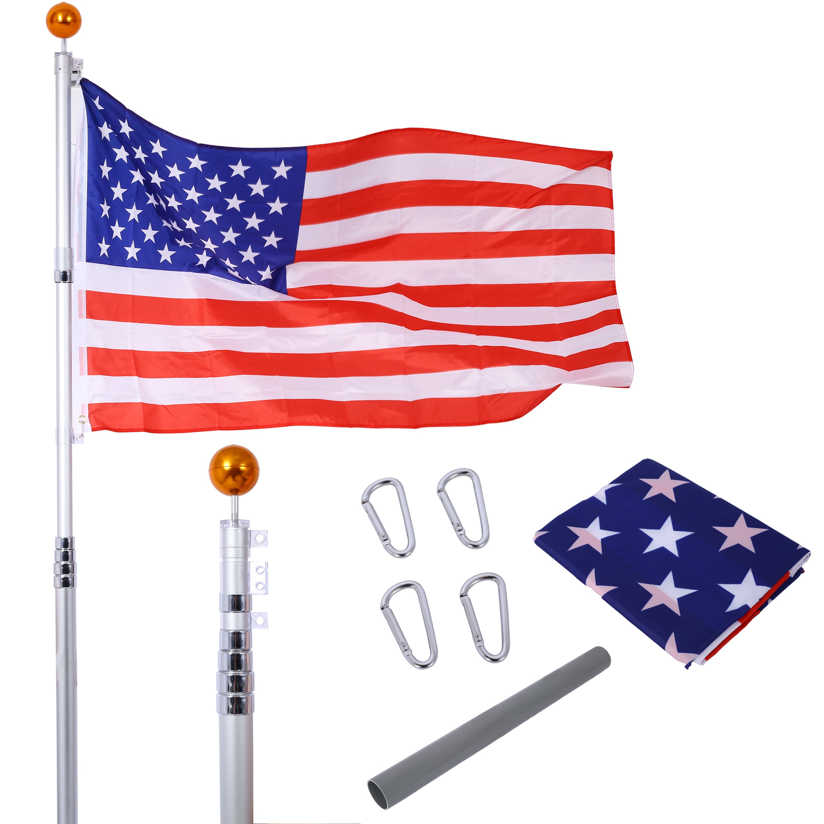 Flag Poles for Outside House, 25FT Sectional Flag Pole Kit, Extra Thick Heavy Duty Aluminum Flagpole, Outdoor Inground Flag Poles with Topper Balls for Yard, Residential or Commercial--1