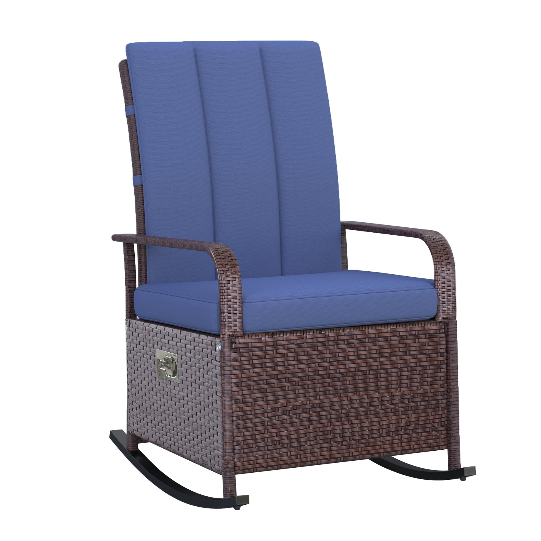 Outsunny Wicker Outdoor Rocking Chair, Patio Recliner with Adjustment Backrest, PE Rattan Lounge Chair with Adjustable Footrest and Cushions for Garden, Backyard, Porch, Blue--1