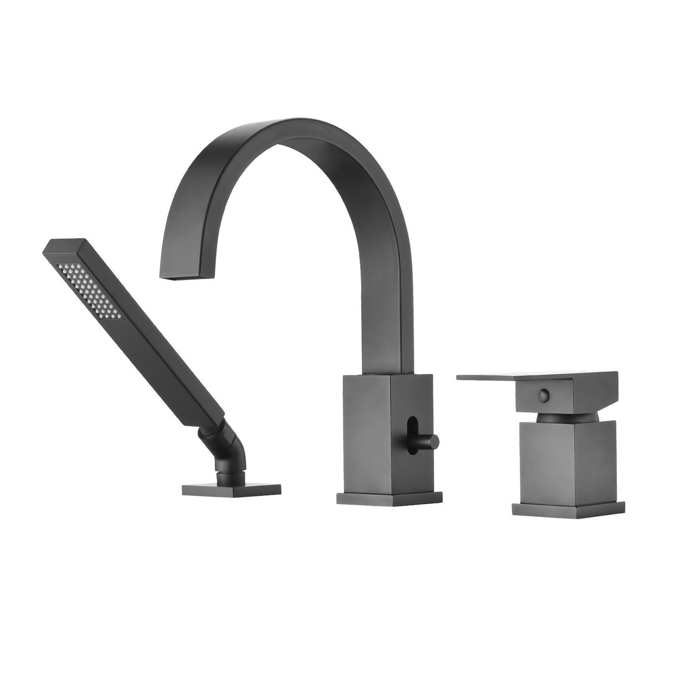 Waterfall Bathtub Faucet with Sprayer, 3-Hole Roman Tub Filler with Hand Shower Deck Mount Waterfall Tub Spout Set--1