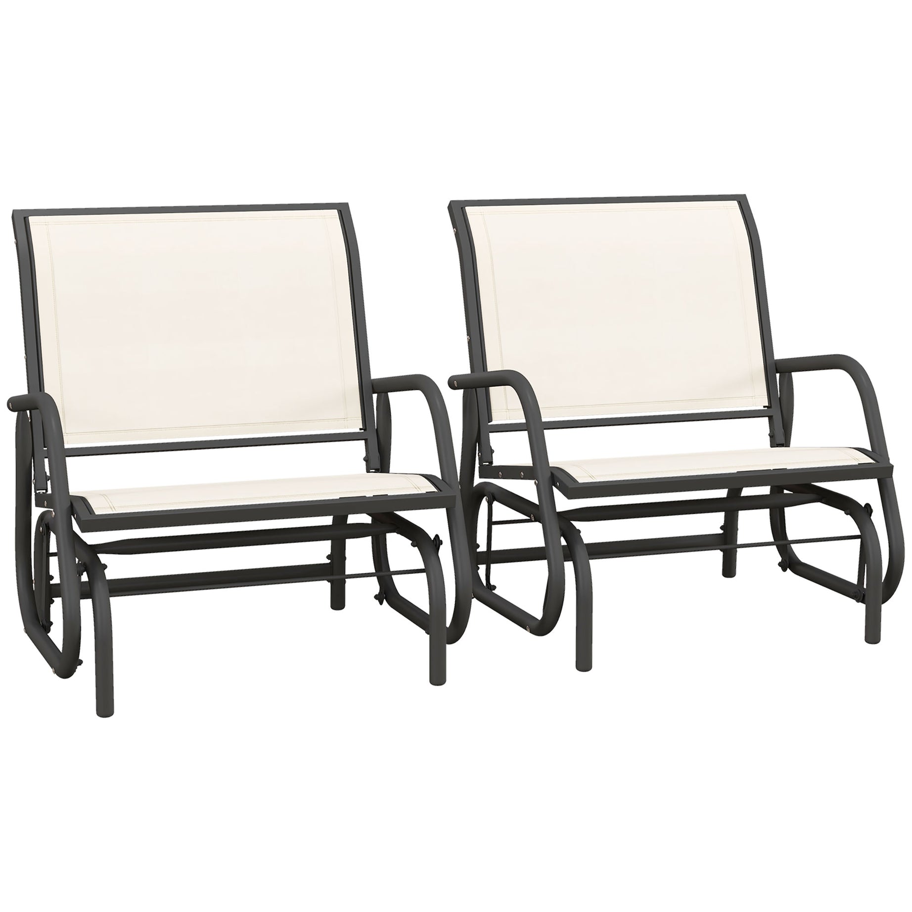 Outsunny Porch Glider Set of 2, Metal Frame Swing Glider Chairs with Breathable Mesh Fabric, Curved Armrests and Steel Frame for Garden, Poolside, Backyard, Balcony, Cream White--1