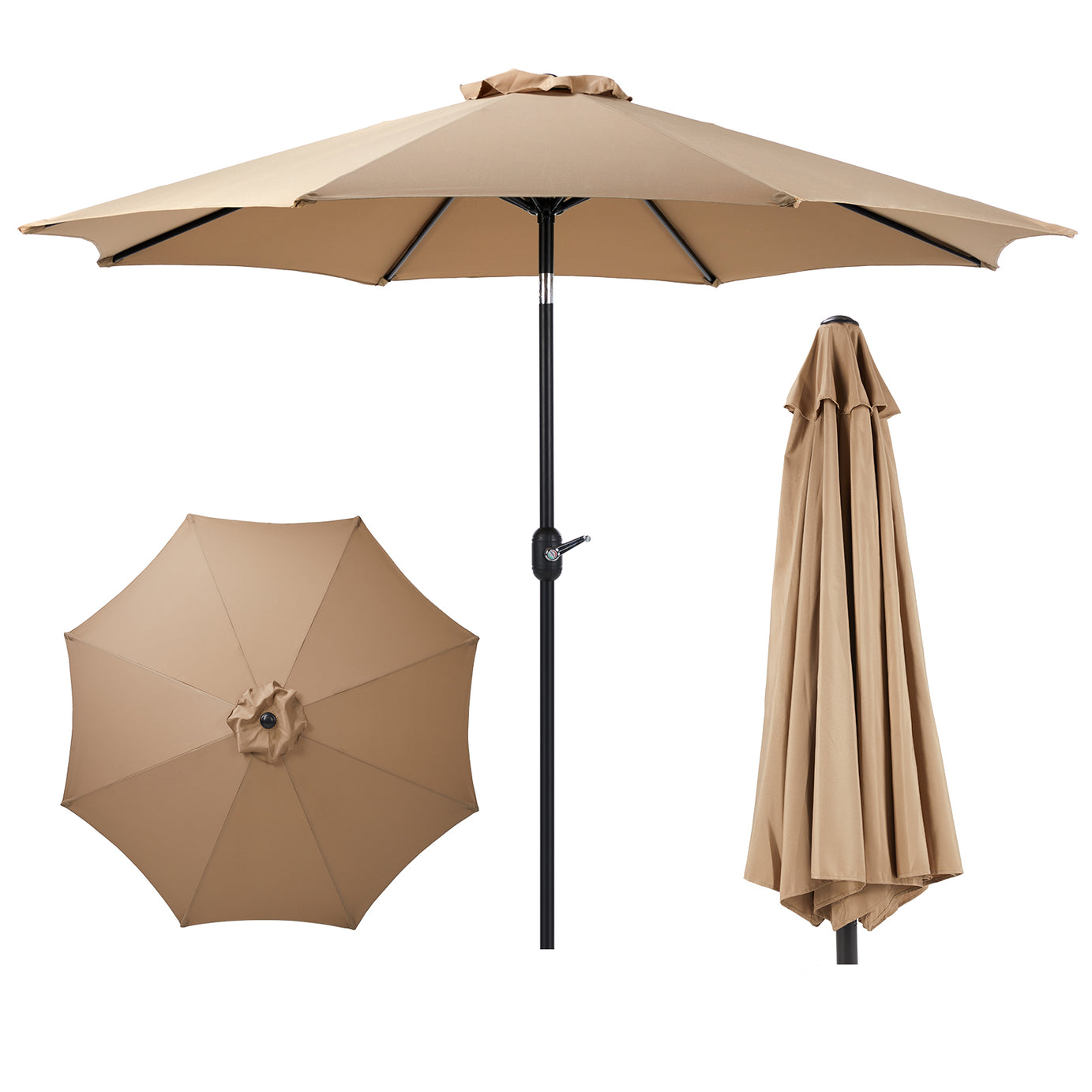 9 foot outdoor patio umbrella with button tilt and crank, Outdoor patio/market table umbrella UV protected and waterproof, khaki--1