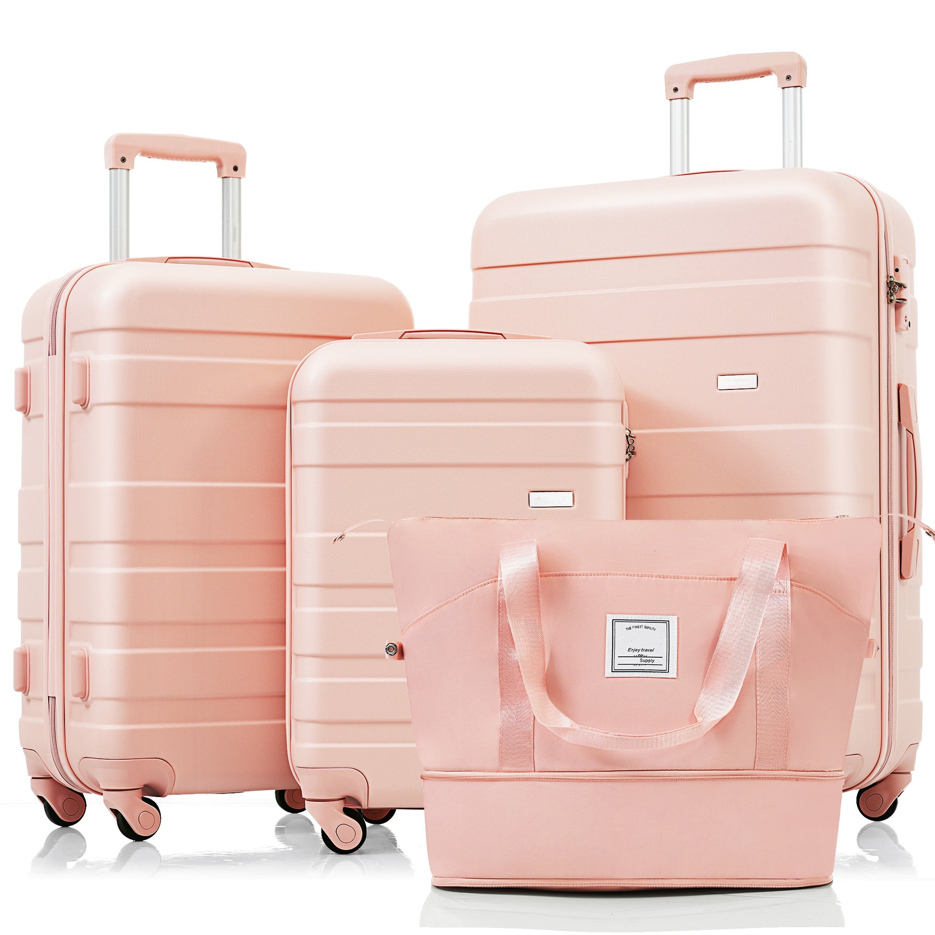 Luggage Sets 4 Piece, ABS Durable Suitcase with Travel Bag, Carry On Luggage Suitcase Set with 360° Spinner Wheels, pink--1