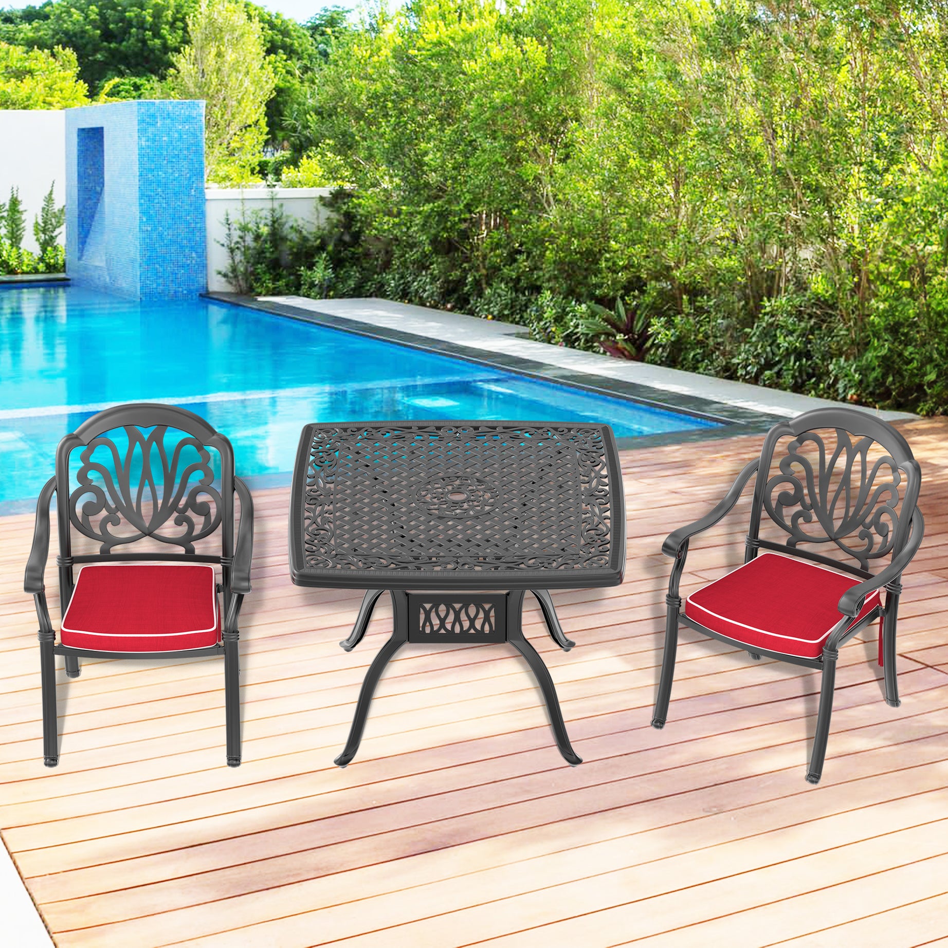 (Cushions In  Random Colors)3-Piece Set Of Cast Aluminum Patio Furniture With  Cushions--1