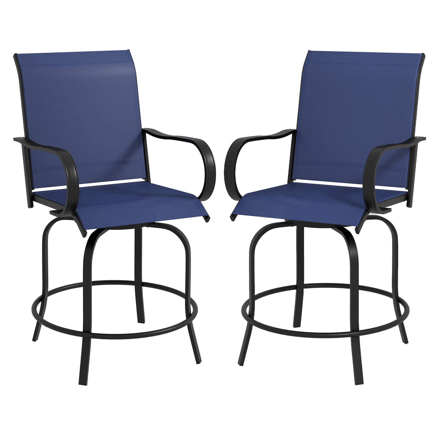 Outsunny Outdoor Bar Stools with Armrests, Set of 2 360° Swivel Bar Height Patio Chairs with High-Density Mesh Fabric, Steel Frame Dining Chairs for Balcony, Poolside, Backyard, Navy Blue--1