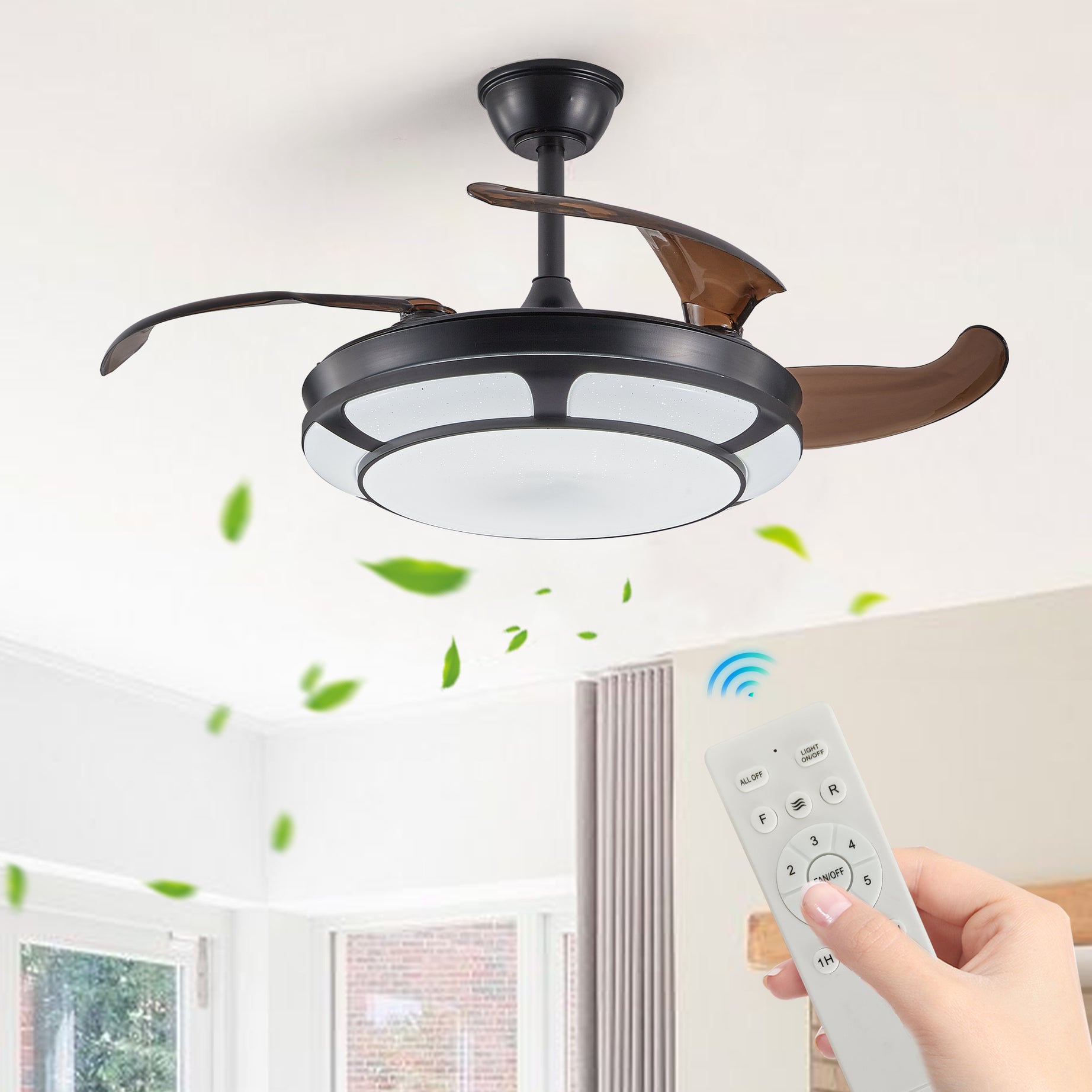 Modern Minimalist Invisible Ceiling Fan Light - Retractable Fan With LED Fixtures - For Living Room, Bedroom and Dining room--1