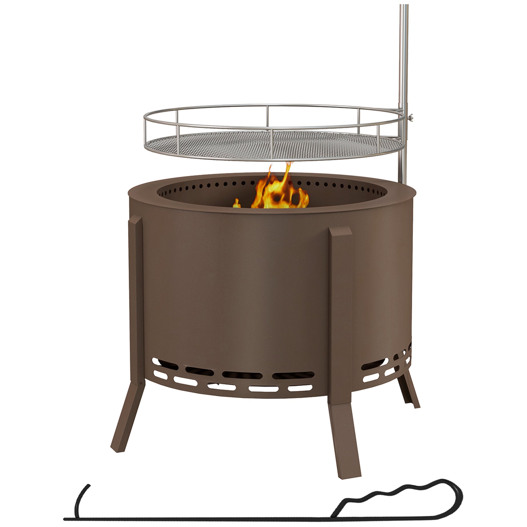 Outsunny 2-in-1 Smokeless Fire Pit, BBQ Grill, 19" Portable Wood Burning Firepit with Cooking Grate and Poker, Low Smoke Camping Bonfire Stove for Backyard Patio Picnic, Steel, Bronze--1