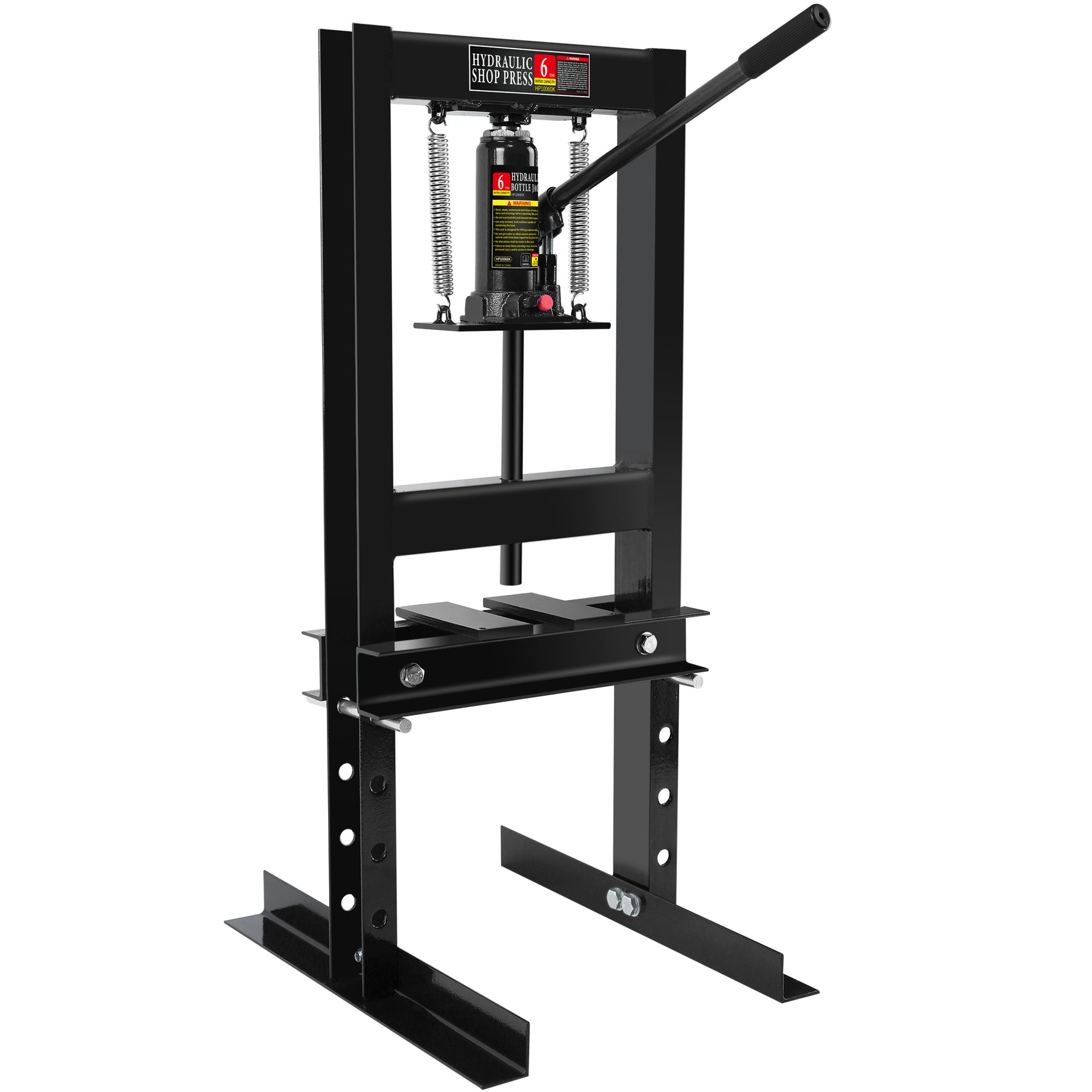 Hydraulic 6 Ton H-Frame Garage Floor Adjustable Shop Press with Plates, 6T, Black--1