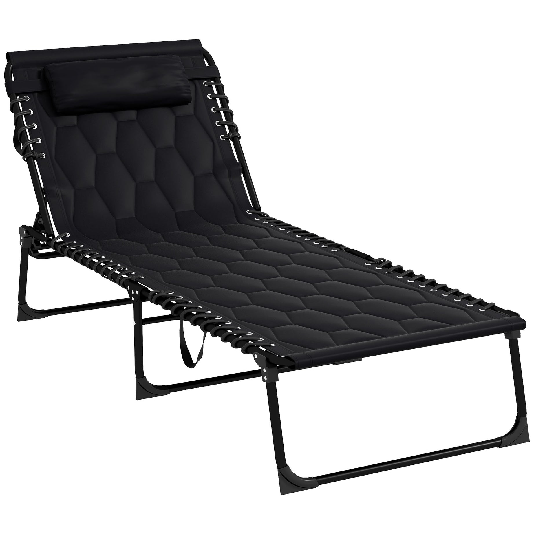 Outsunny Folding Chaise Lounge Set with 5-level Reclining Back, Outdoor Lounge Tanning Chair with Padded Seat, Side Pocket & Headrest for Beach, Yard, Patio, Black--1