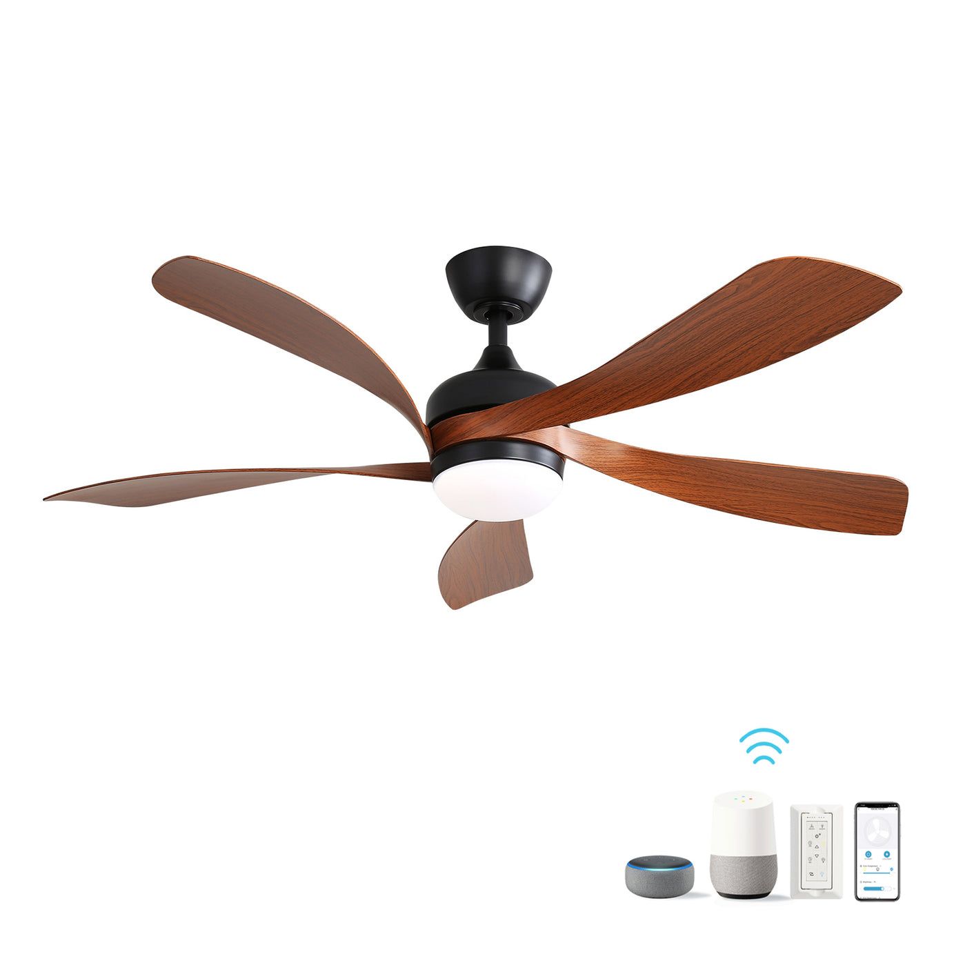 52 Inch Modern Ceiling Fan With 3 Color Dimmable Light 5 ABS Blades Smart Remote Control Reversible DC Motor For Bedroom--1