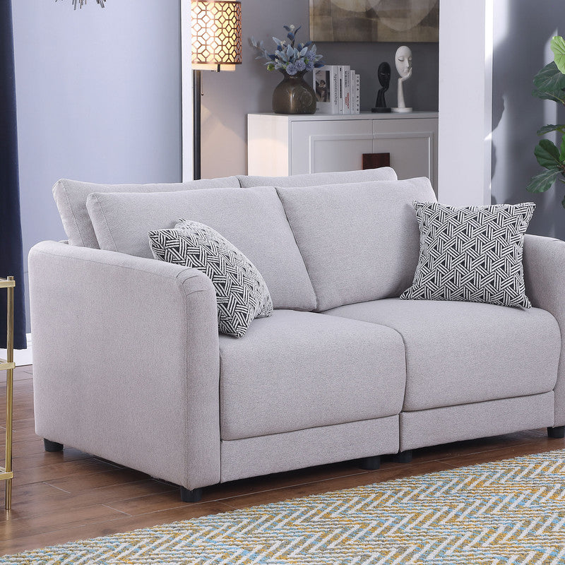 Penelope 60" Light Gray Linen Fabric Loveseat with Pillows--1