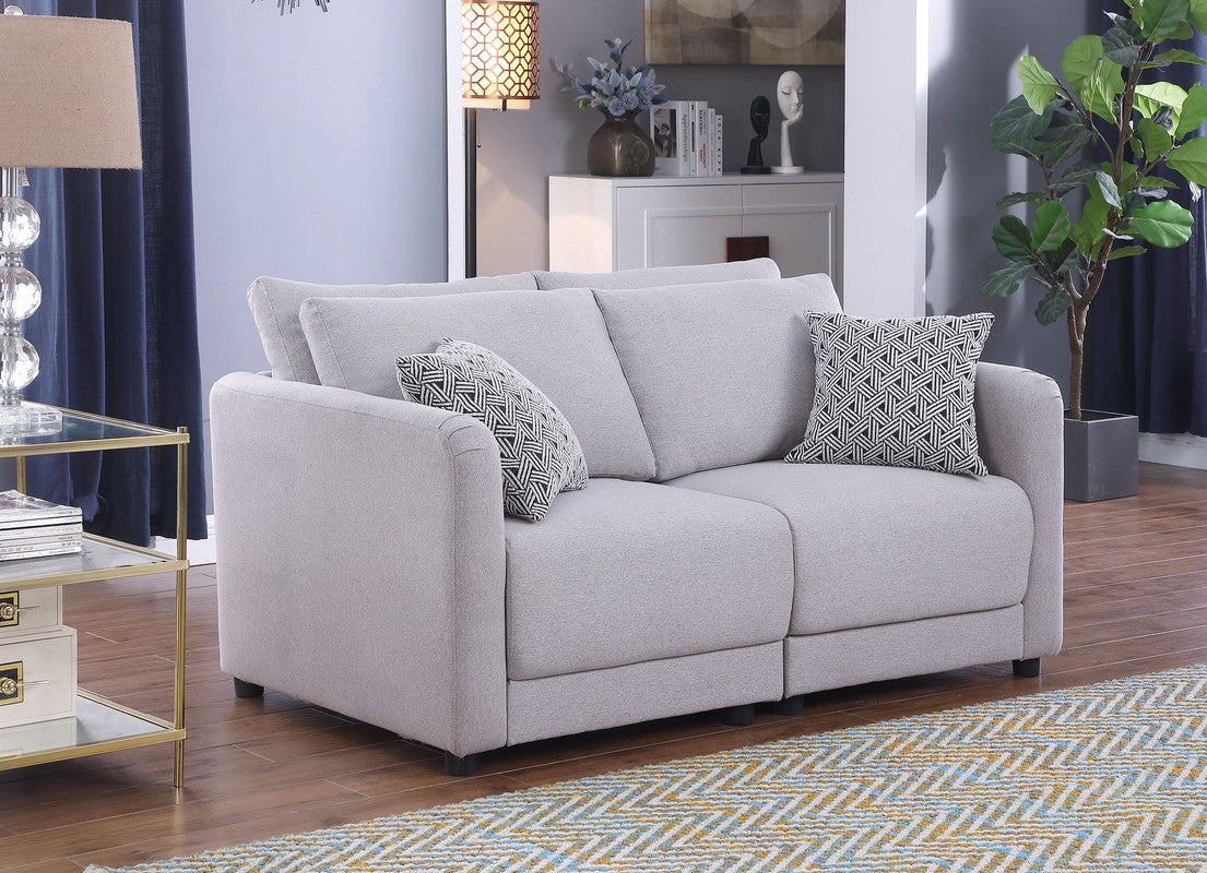 Penelope 60" Light Gray Linen Fabric Loveseat with Pillows--1