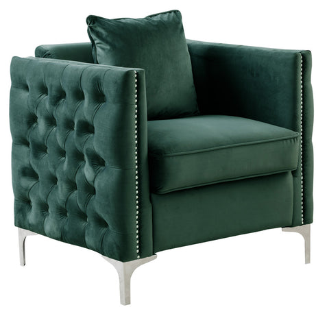 Bayberry 34" Green Velvet Chair with 1 Pillow--1