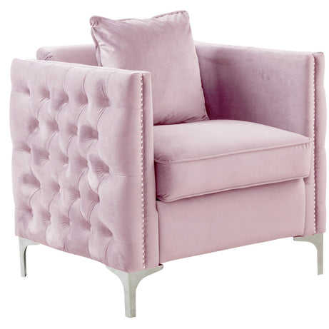 Bayberry 34" Pink Velvet Chair with 1 Pillow--1