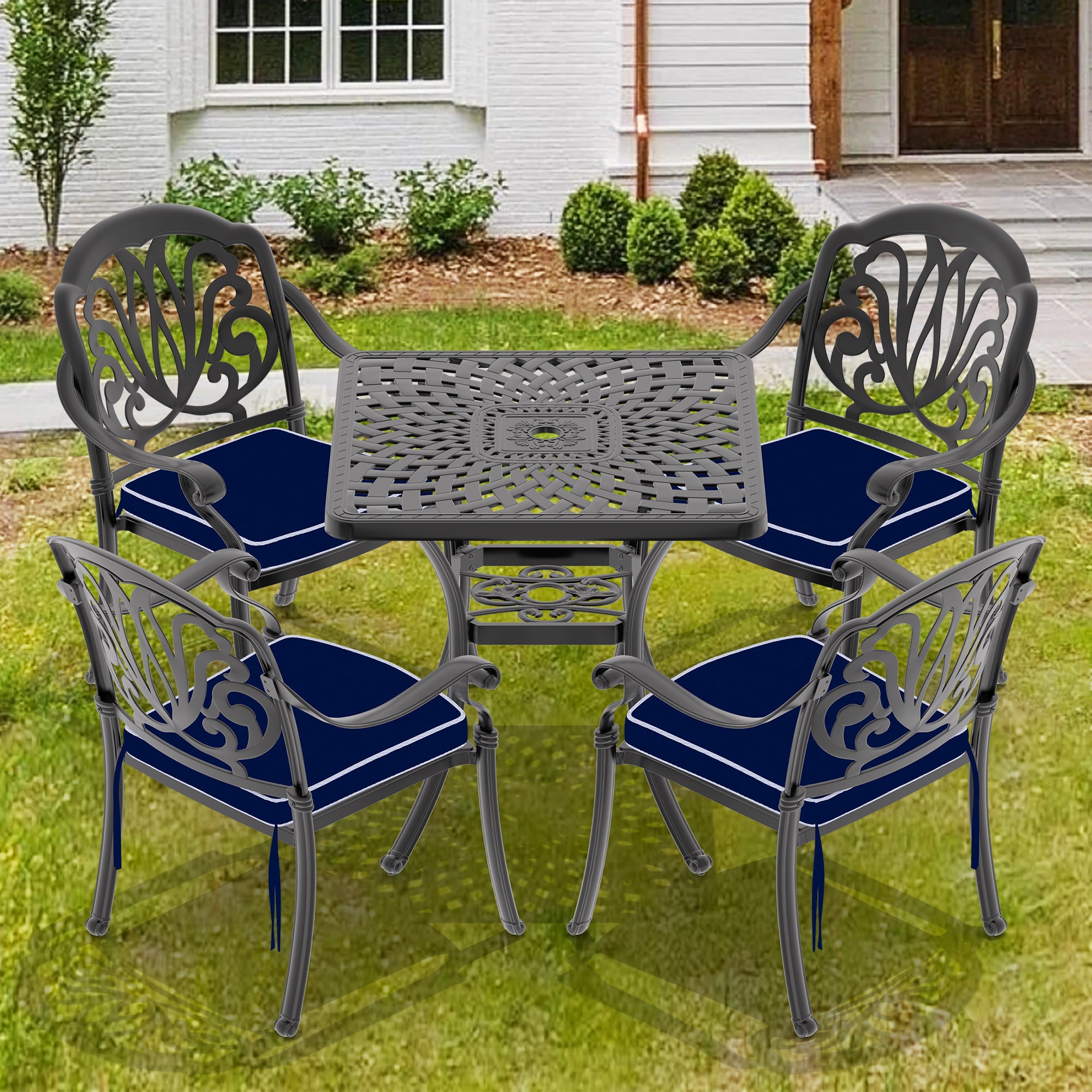 (Cushions In  Random Colors)5-Piece Set Of Cast Aluminum Patio Furniture With  Cushions--1